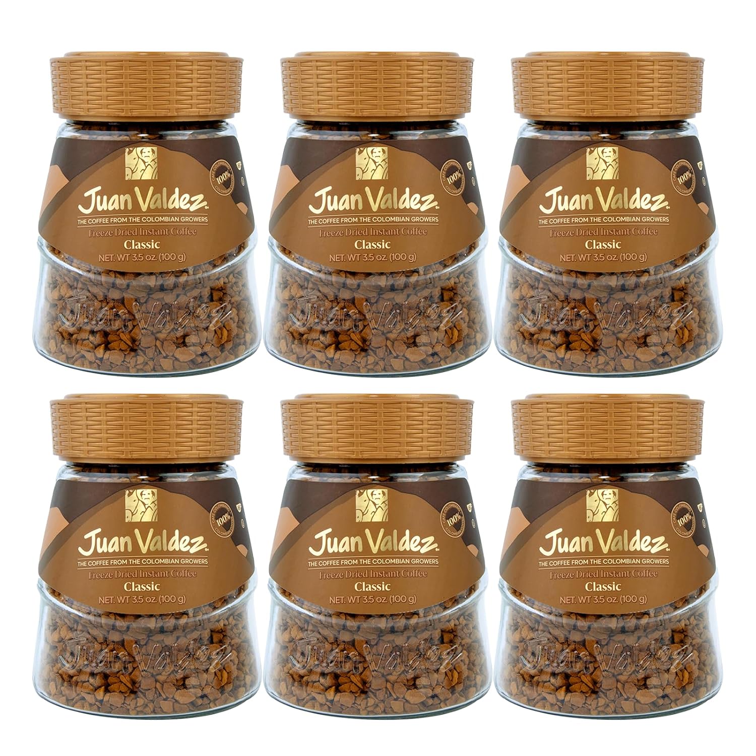 Juan Valdez Classic Freeze Dried Coffee 3.5 OZ - Premium Colombian Coffee (Pack of 6)