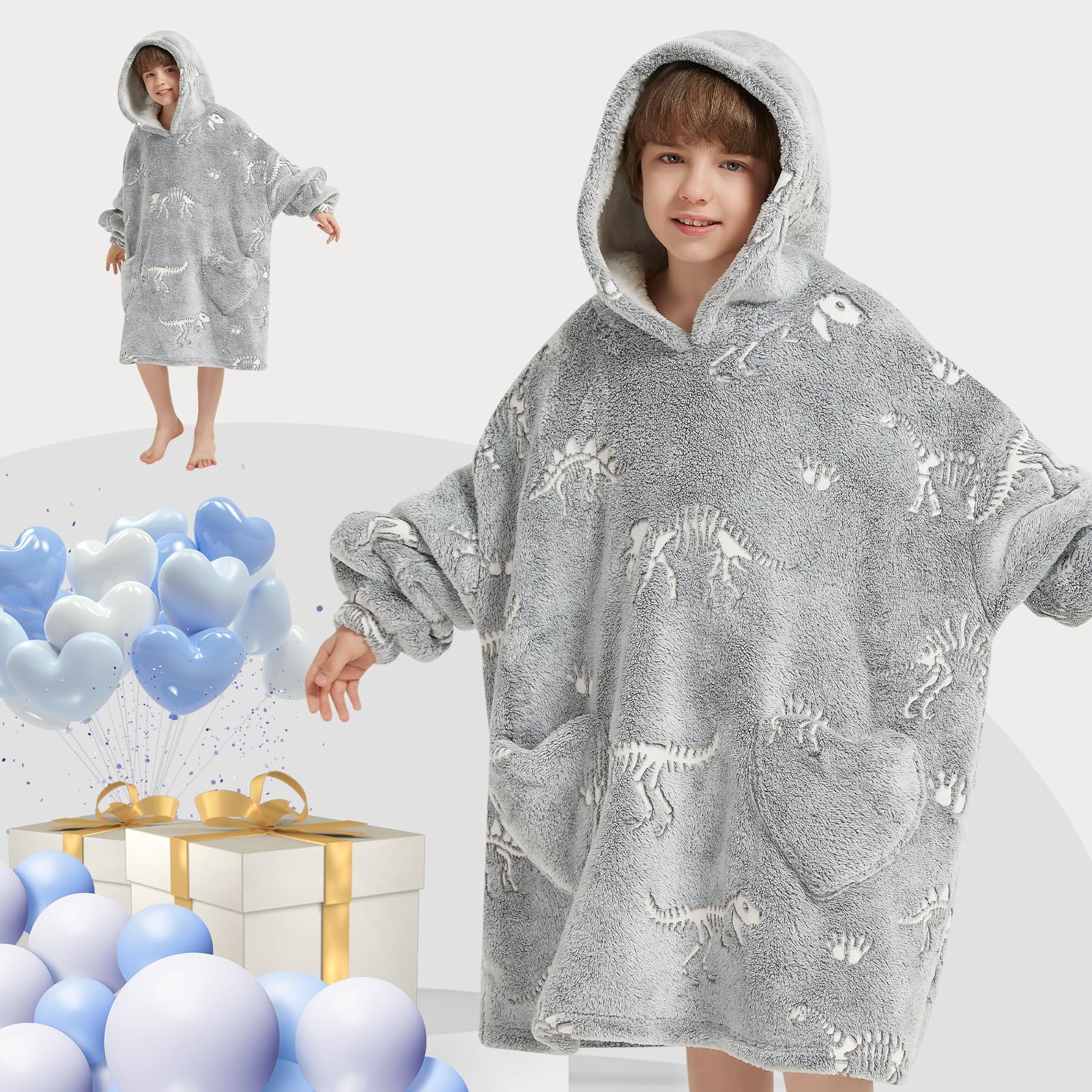 Mewkou Hoodie-Decke für Erwachsene, tragbar, übergroße Sherpa-Fleece-Decke, Hoodie für Damen und Herren