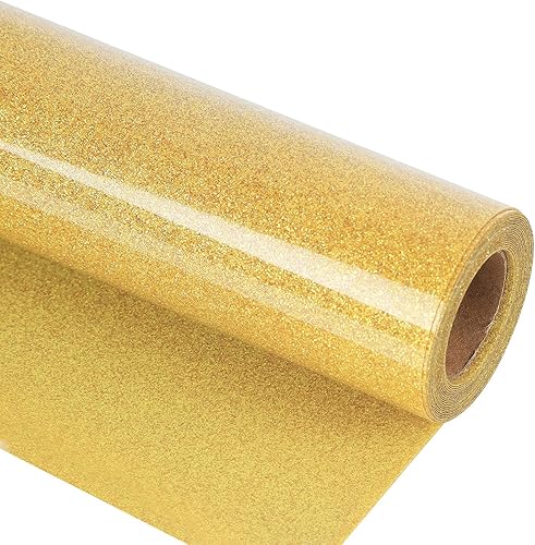 guangyintong Rollo de vinilo de transferencia de calor con purpurina para camisetas HTV de 12 pulgadas x 8 pies para planchar (J7-dorado brillante)