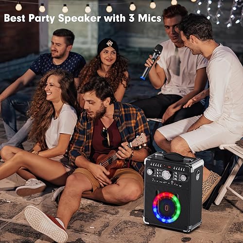 Miniatura 6 de Máquina de karaoke S8-T con 3 micrófonos inalámbricos, máquina de karaoke portátil para fiesta, TWS Wirelss Kareokee PA System Party Speaker con