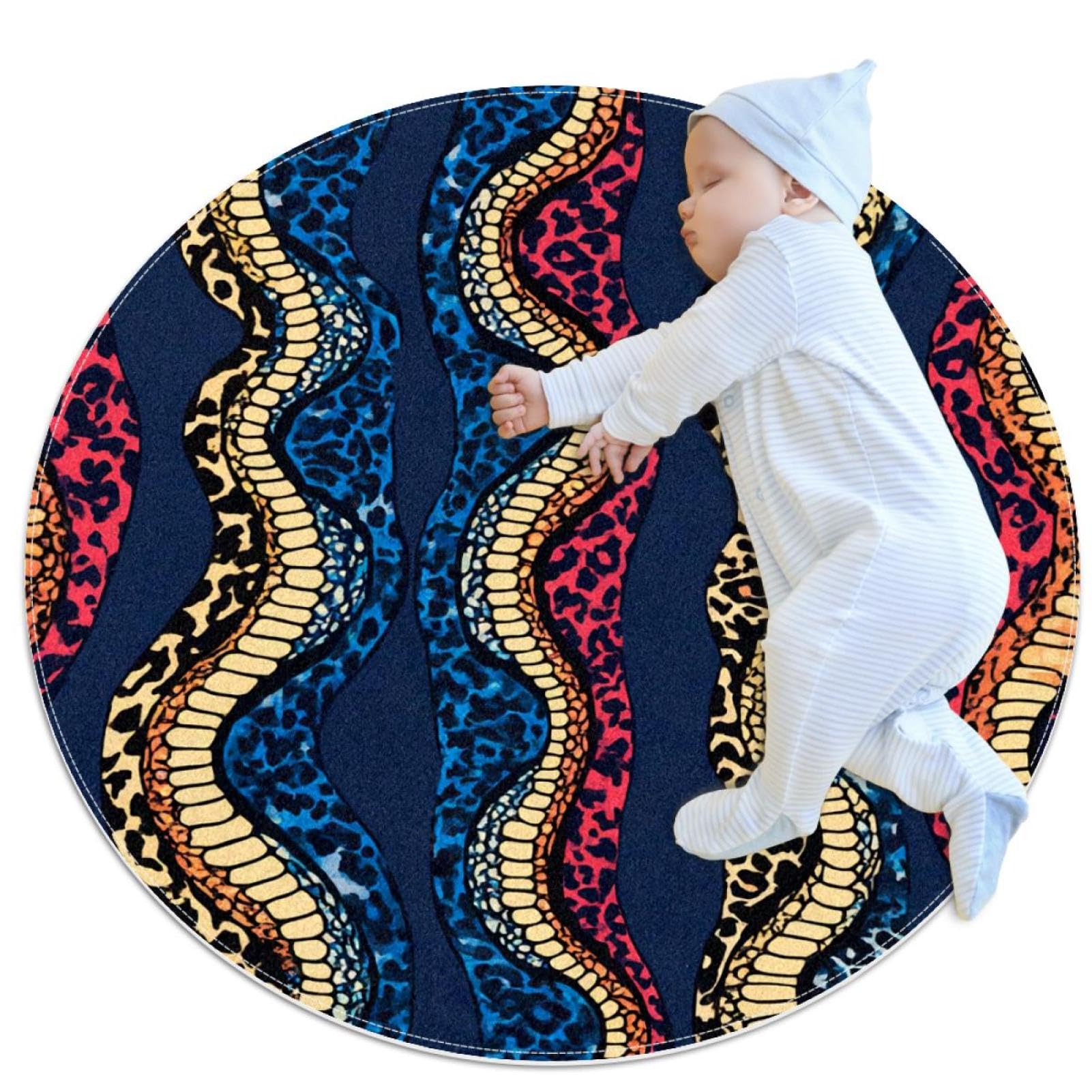 Tapis de salle de bain rond 1m antidérapant motif peau de serpent et léopard