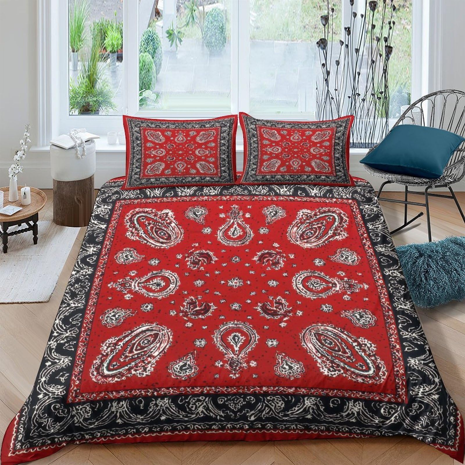 Ctjqhvkz Style-2 3D Printed Paisley Red Fitted Sheet Microfiber Soft Breathable Floral Bed Cover For Bedroom Guest Room Mattress Protection Single（135X200cm）