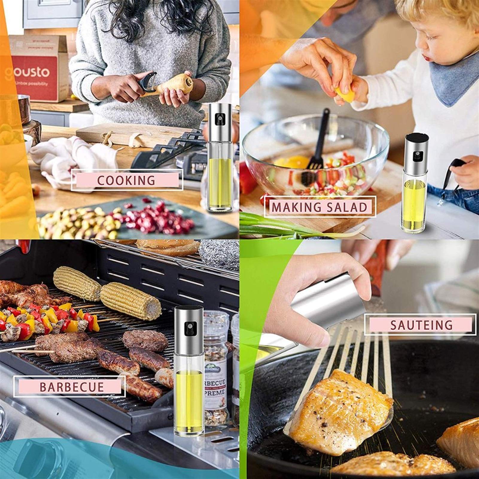 Olive Oil Sprayer Spender Mister Küche Backen Öl Kochen Glas Flasche Essig Salat BBQ Kochen Öl Sprayer (Color : 4 PCS Silver)