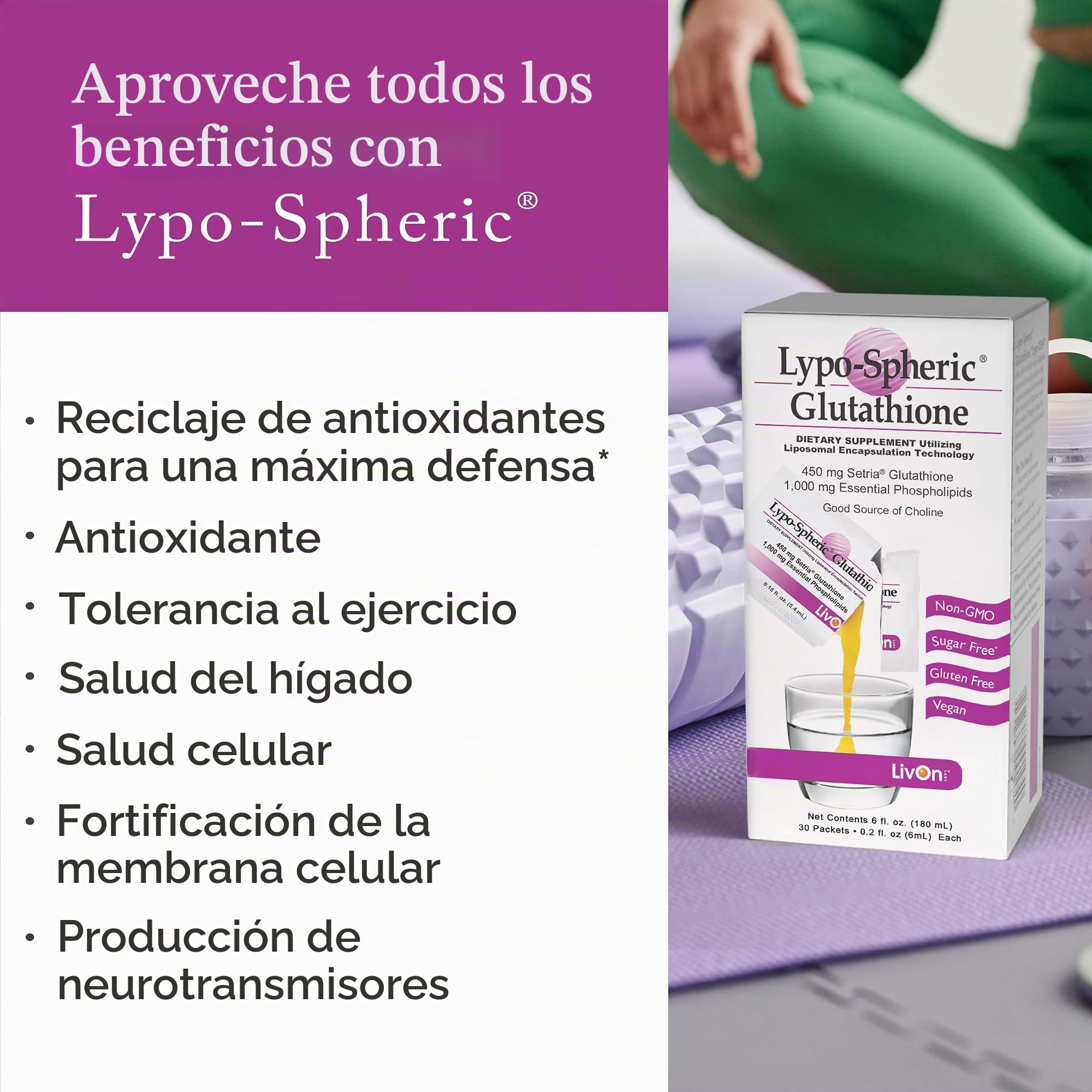 lypo spheric glutathione para que sirve LivOn Laboratories Glutatión lipoesférico - 30 paquetes - 450 mg de glutatión por paquete - Liposoma encapsulado una máxima biodisponibilidad - Formulado profesionalmente Nachtolie