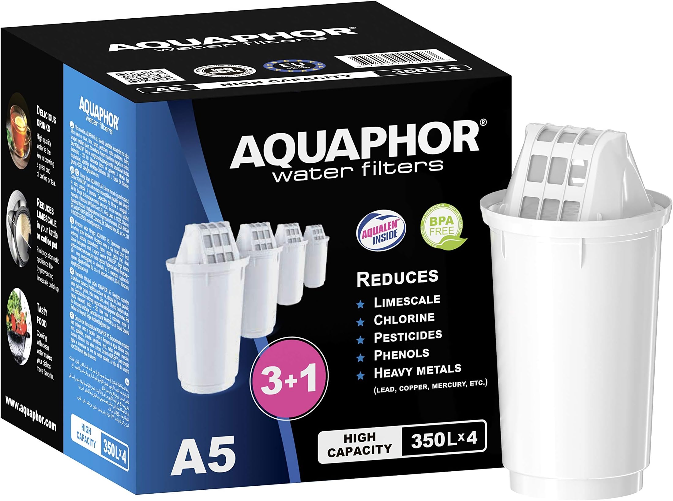 Aquaphor A5 Pack 3+1 Water Filter Cartridge, 350 l, White