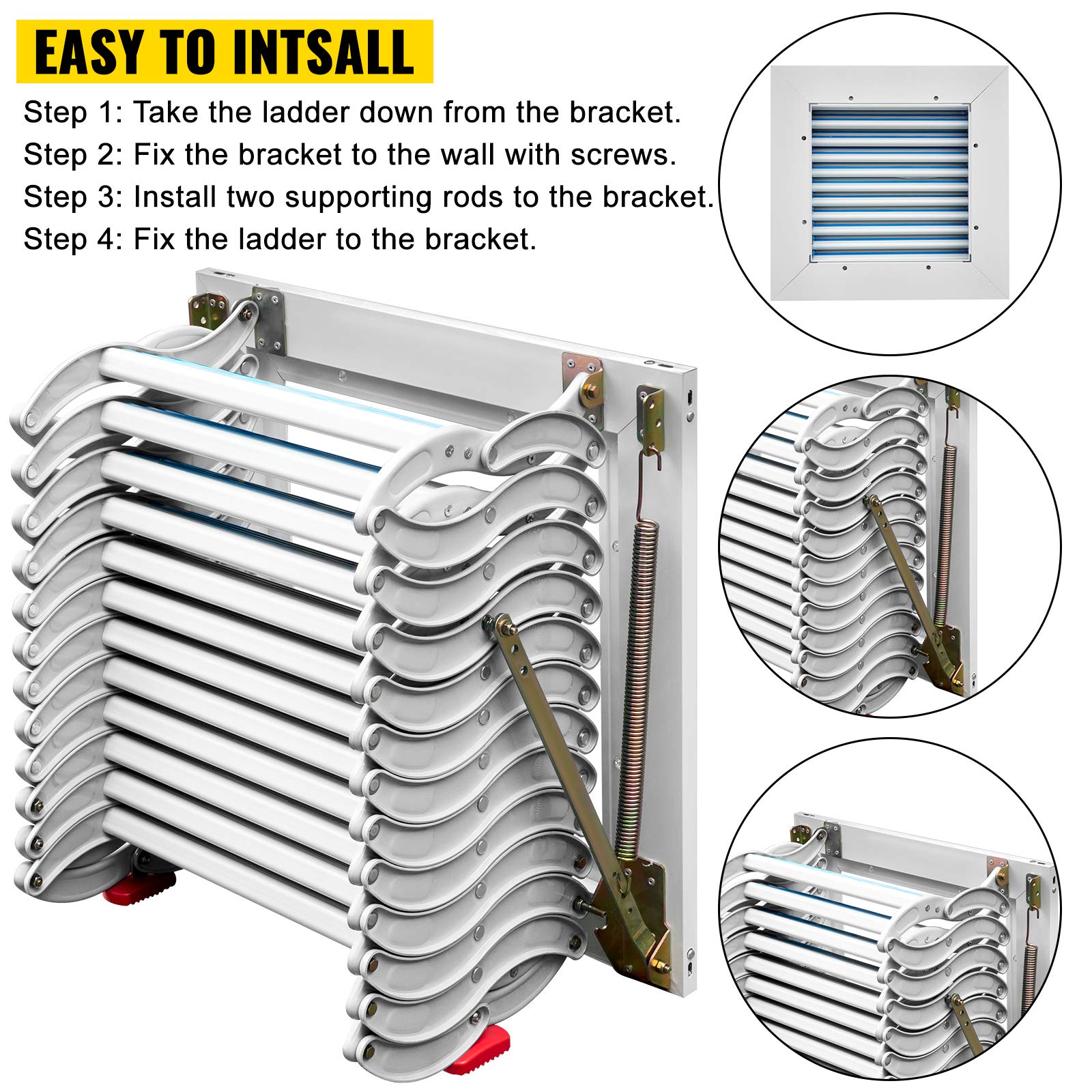 VEVOR Attic Steps Pull Down 12 Steps Attic Stairs Alloy Attic Access