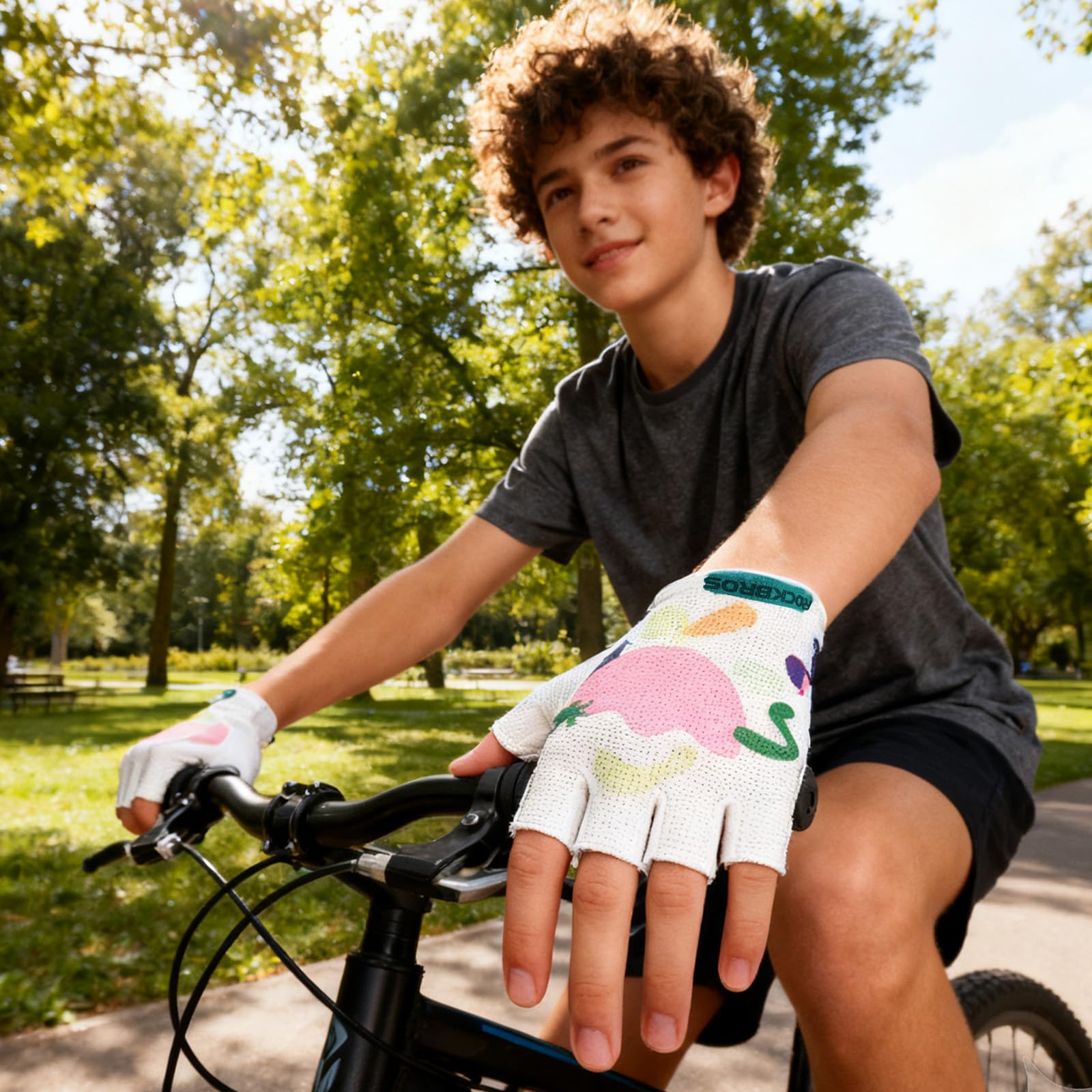 ROCKBROS Guanti da Ciclismo a Mezze Dita Estivi per Ragazze Donna, Guanti Bici Antiscivolo e Traspirante, Elastico e Antiurto, Sportivi per Mountain Bike, Bici da Strada, Bicicletta da Corsa
