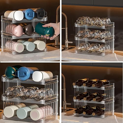Miniatura 7 de SODPE Organizador de botellas de agua para armario y refrigerador, organizador apilable de despensa de cocina y estante de almacenamiento, soporte