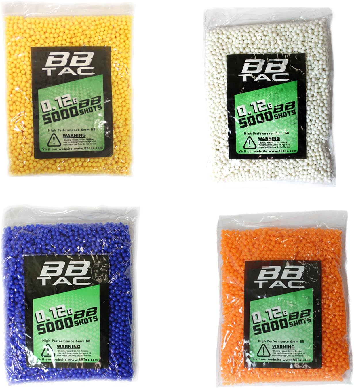 BBTac Airsoft BBs .12g Ammo 6mm (20,000 Round Bag, Multi Colors)
