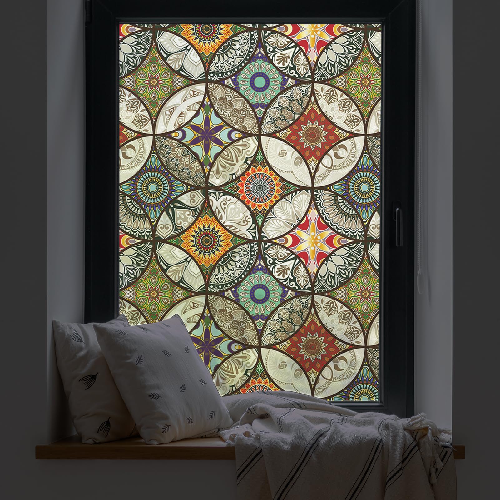 dktie 3D Dekorfolie Glasmalerei Fensterfolie Sichtschuzfolie Milchglasfolie Kreise Statisch Haftend Privatsphäre Fensteraufkleber (Gelb-3D, 44.5 * 200 cm)
