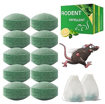 Criyale Rat Repellent For Car, Home 10 Tablets Peppermint Oil for Mice Squirrel Rats Spider Pests to Protect Wires in Car, Bike & Truck Engine No Kill Only Repels Home Indoor-Outdoor Garage Rat Controller Pills to Keep Rodents Out of Car - image, photos