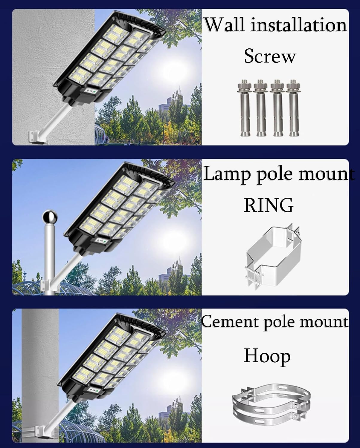 High Brightness Solar Street Light 30000LM, IP66 Waterproof, Motion Sensor, Multiple Modes, Outdoor LED Lighting for Basketball Courts & Parking Lots - Black, 160000W