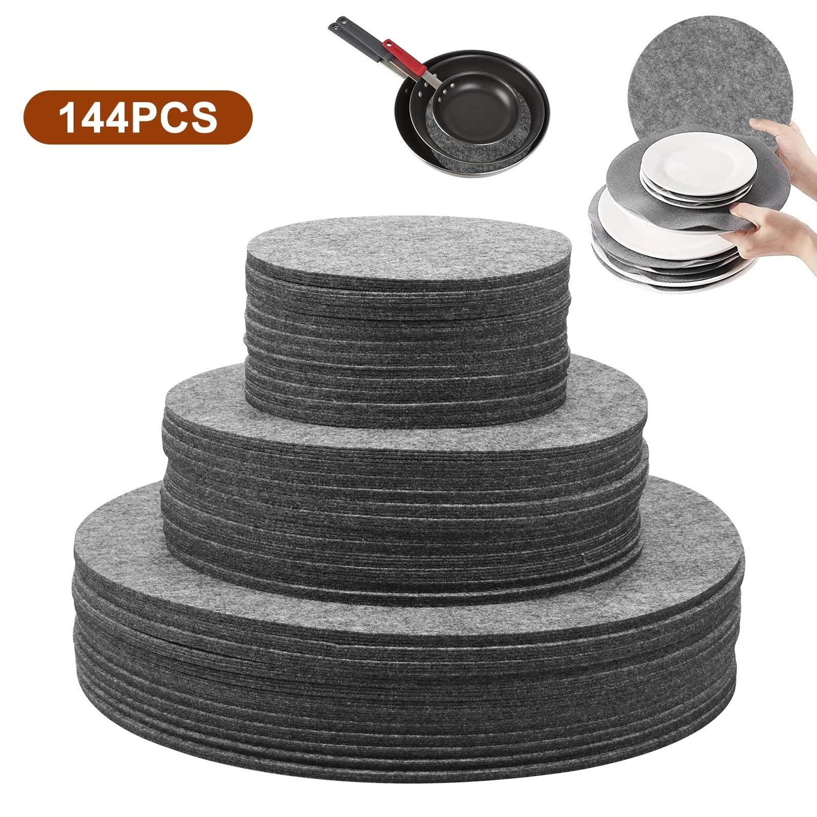 144 Uds Protectores de ollas y sartenes Almohadilla divisora ​​de Fieltro 3 tamaños Almohadillas separadoras for Proteger separadores Utensilios Cocina para la Cocina
