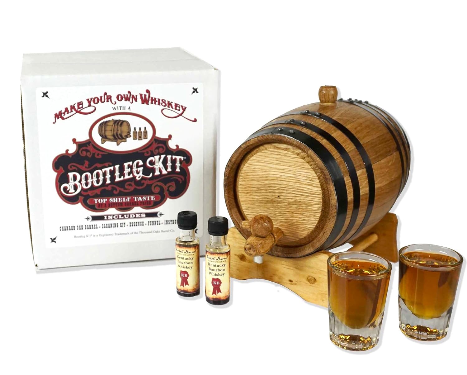Thousand Oaks Barrel Co. - Kentucky Bourbon Whiskey Making Kit – Make & Age Spirits in a Oak Cask - Keg Aged Whisky Rum Wine Beer Gin – Bootleg Kit (2 Liter)