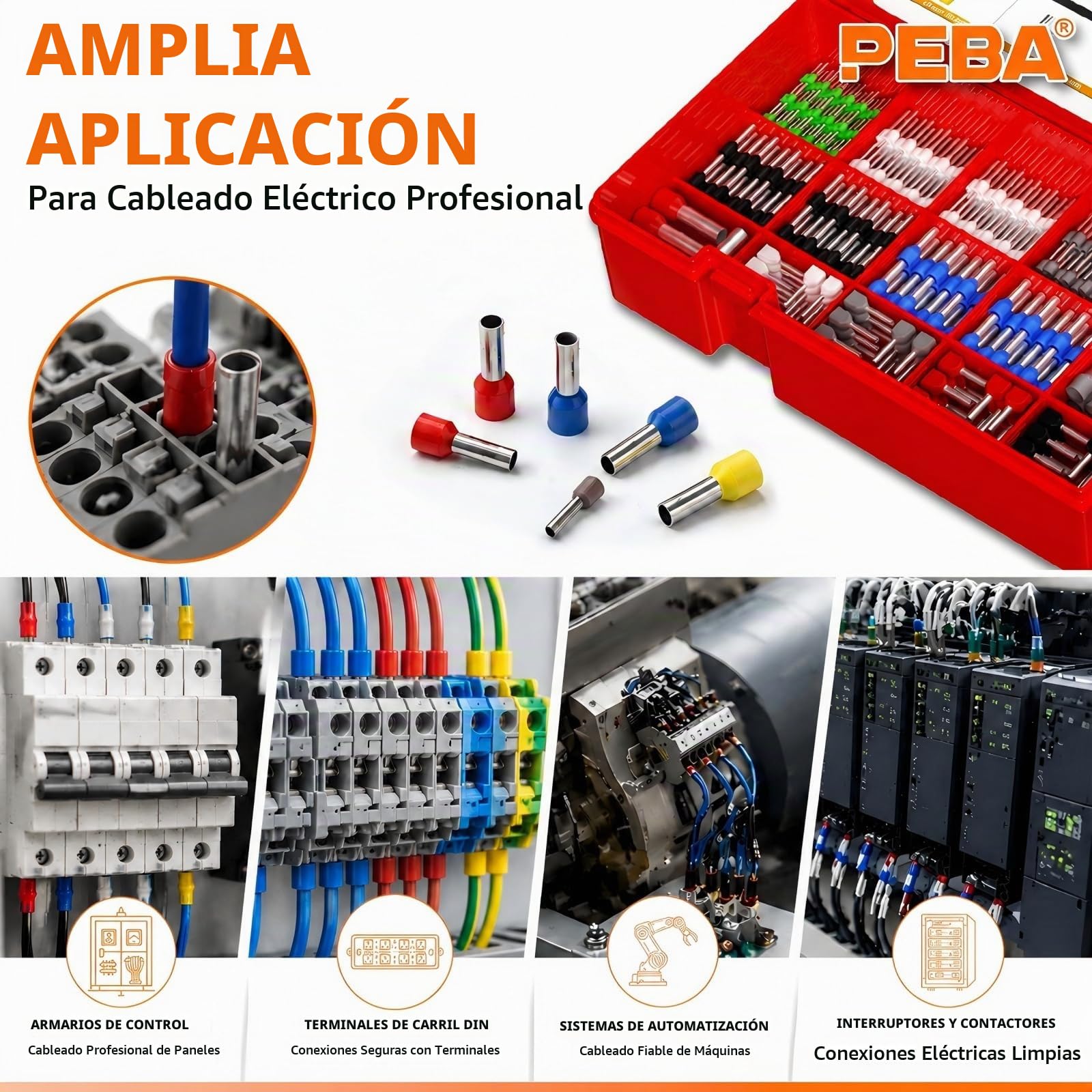PEBA Crimpadora de Virola, con 33 tipos de Virolas, Alicates de Crimpado Hexagonales Autoajustables 0.08-10.0 mm² y Pelacables | Kit de Herramienta de crimpado de trinquete para casquillos de alambre