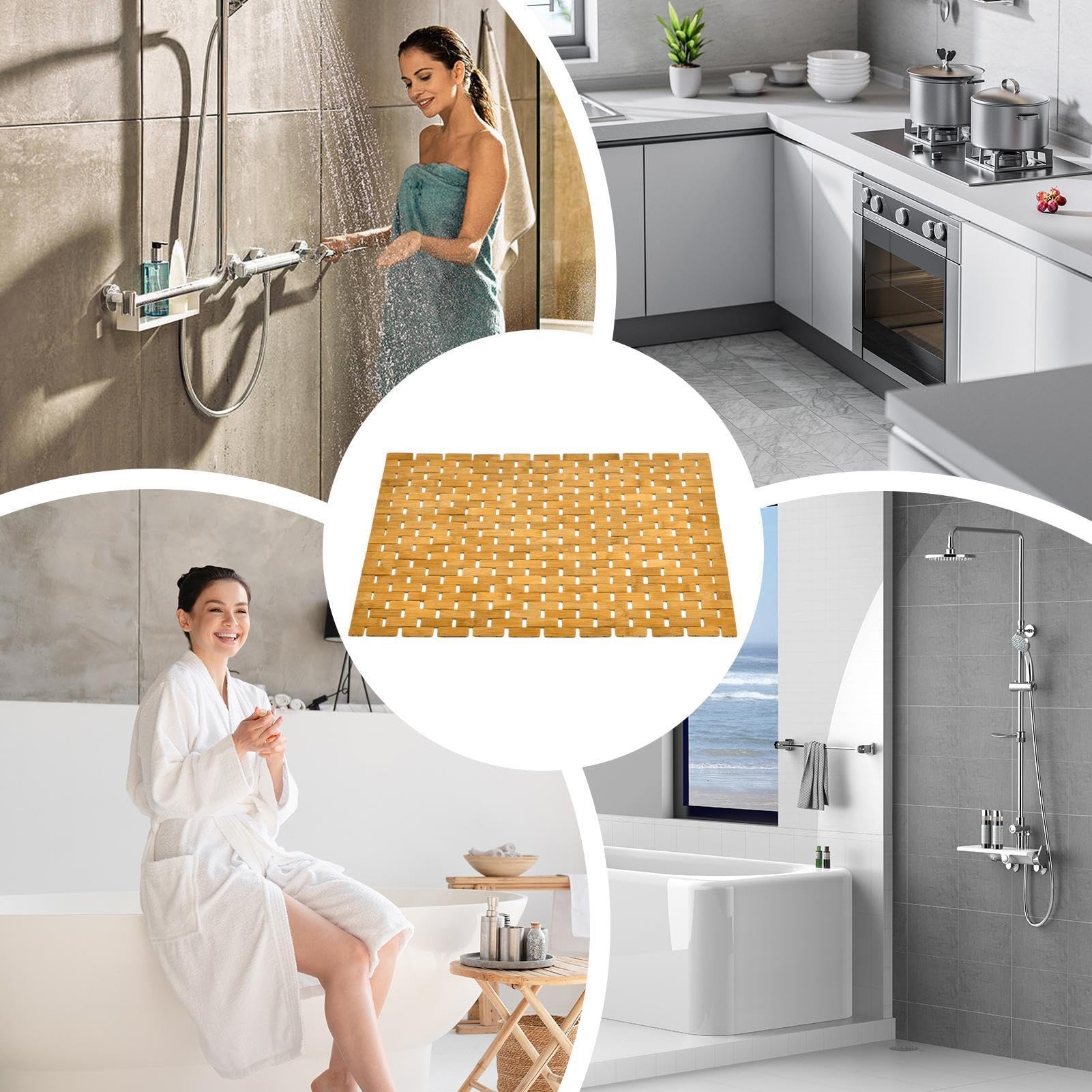 Tappetino da bagno in legno - Tappetino da doccia in legno 50x70 cm, assorbimento avanzato 'umidità | Tappetini portatili resistenti alle intemperie con facilità, tappeto da bagno in tessuto per u