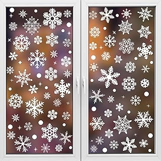 223 Pcs White Snowflake Window Clings, Double-Sided Printed Snowflakes C...