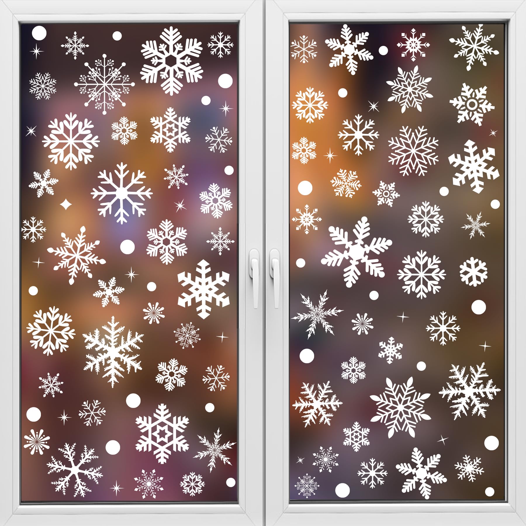 RICEDUO 223 Pcs White Snowflake Window Clings, Double-Sided Printed Snowflakes Christmas Window Stickers, Assorted Size Dot Winter Window Decal Decoration for Christmas New Year Party Supplies