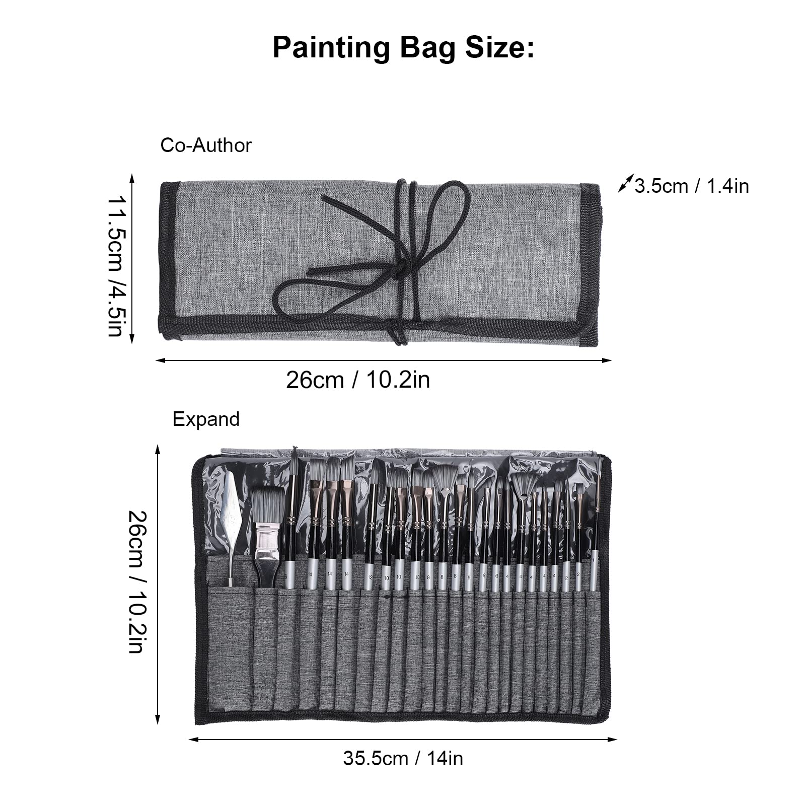 Juego de 24 pinceles de pintura acrílica, pinceles profesionales para pintura al óleo, lienzo acrílico y pintura de acuarela (gris)