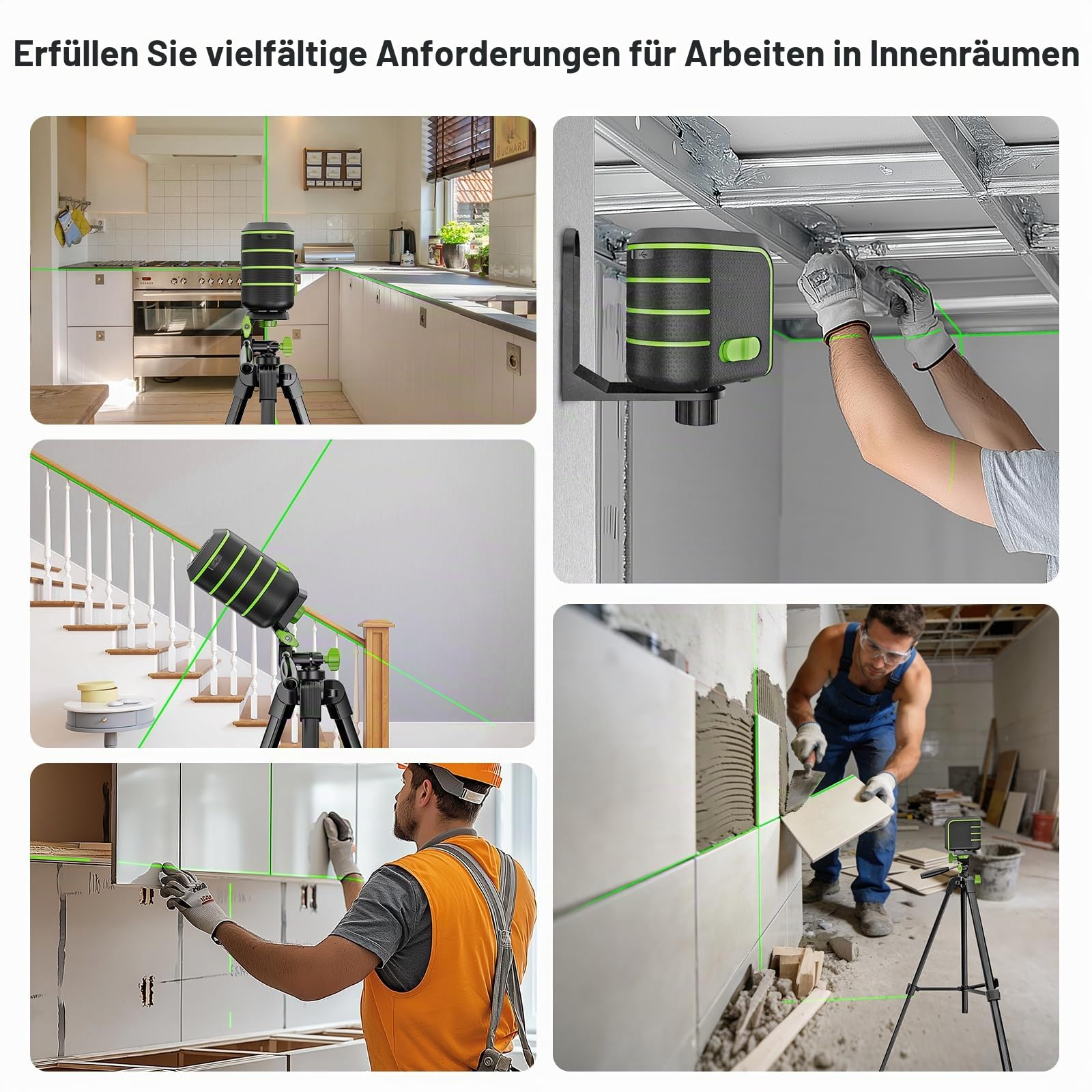 Huepar Kreuzlinienlaser Grün Selbstnivellierend mit Stativ 1,5 m, Sturzsicher bis 1m, 3° Automatische Nivellierung mit 360° Magnetfuß, Type-C, Pulsfunktion 50m, für Innenausbau & Renovierung, U011GTP