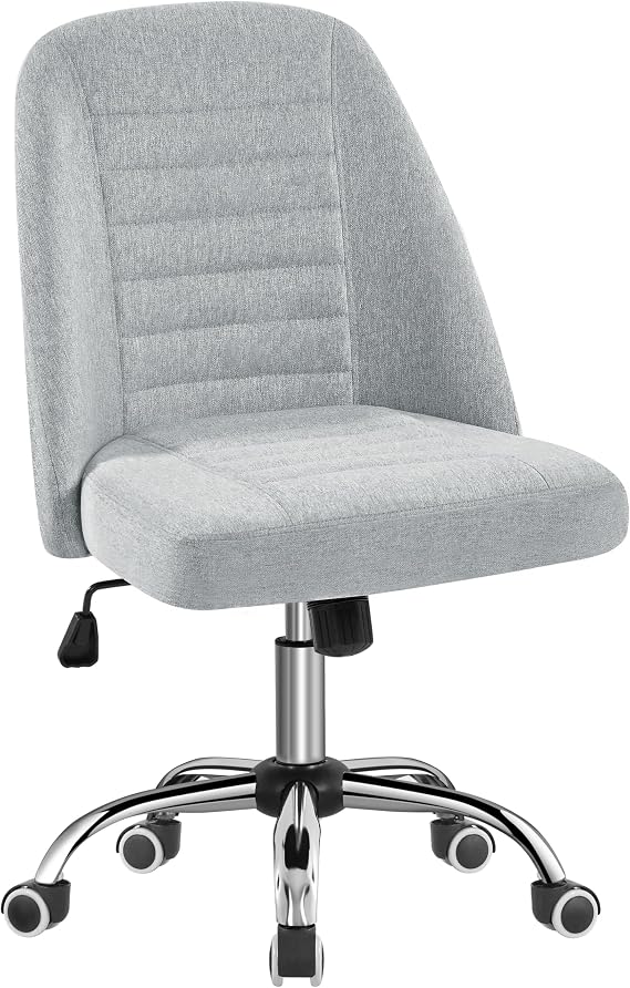 Yaheetech Home Office Desk Chairs, Modern Armless Vanity Chair, Mid Back Desk Chair, Linen Fabric Computer Task Chair with Rolling Wheels, Metal Base
