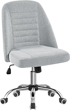 Yaheetech Home Office Desk Chairs, Modern Armless Vanity Chair, Mid Back Desk Chair, Linen Fabric Computer Task Chair with Rolling Wheels, Metal Base