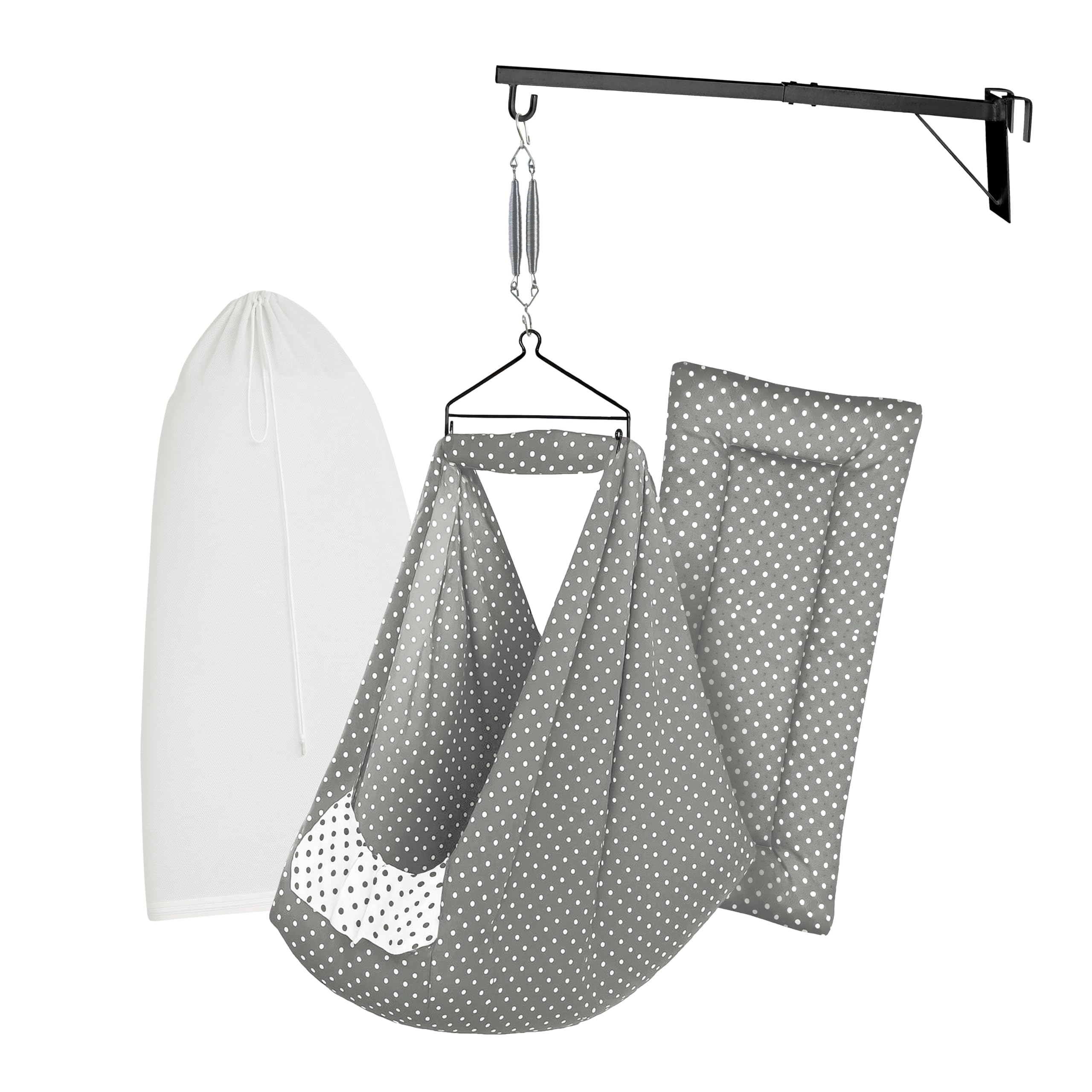 Baby Set | Pure Cotton Cloth, Removal Pad, Mosquito Net, Spring, Triangle and Window Hanger | FS- (Dark Melanchi, Dot Design)-image-48