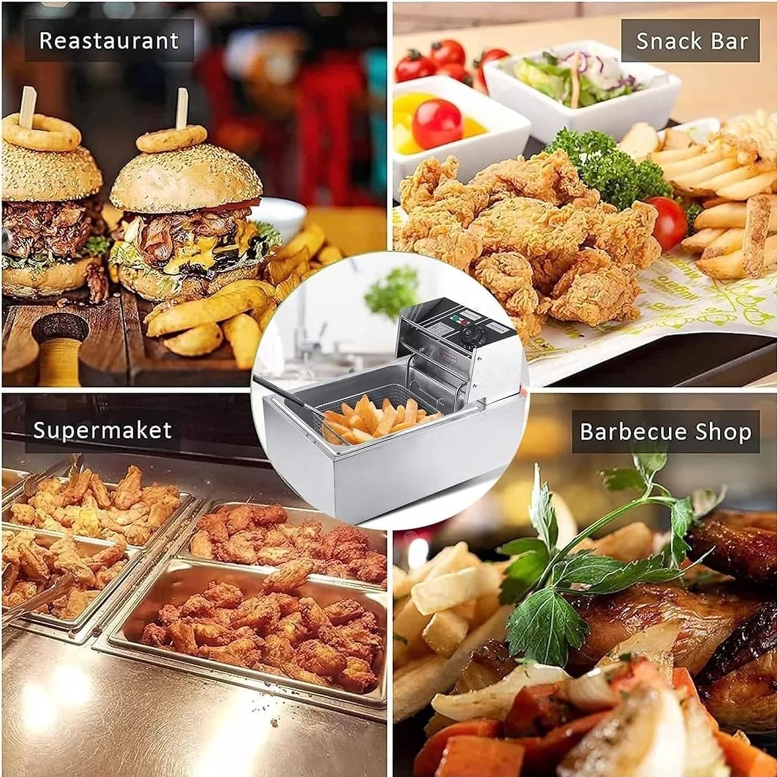 Friggitrice Elettrica da Banco da 6 Litri, Friggitrici Commerciali da 1500 W con Cestello di Scarico E Coperchio per Uso Ristorante per Patatine Fritte, Ciambelle al Tacchino, Cucina