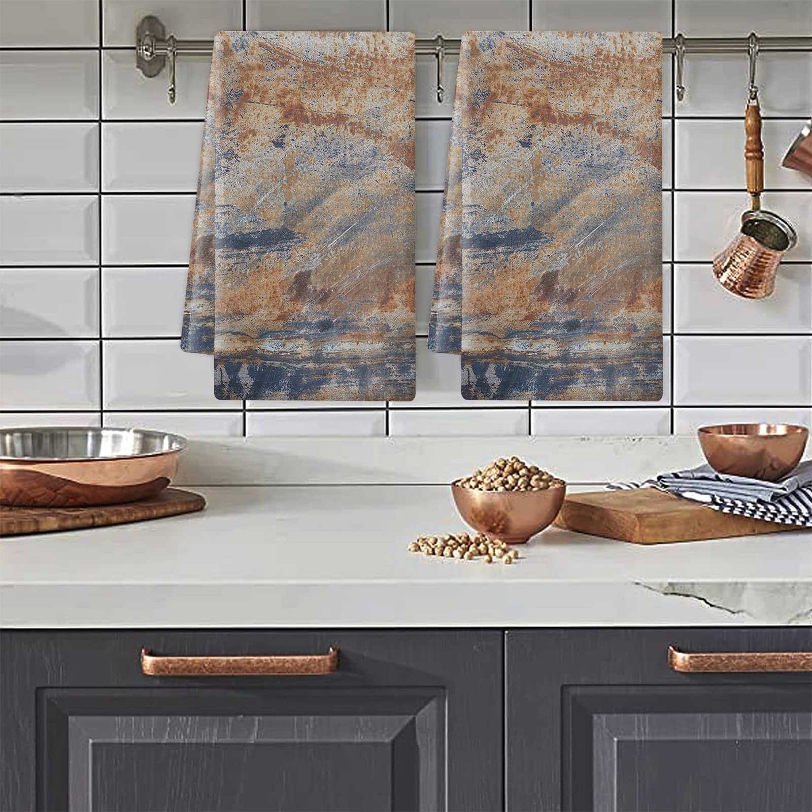 Strofinacci Cucina Retro Blu Marrone Canovacci Cucina Assorbente Microfibra Morbido e Lavabile Asciugamani Cucina Decorativi per Bagno Ristorante 4 Pezzi (40x60 cm)