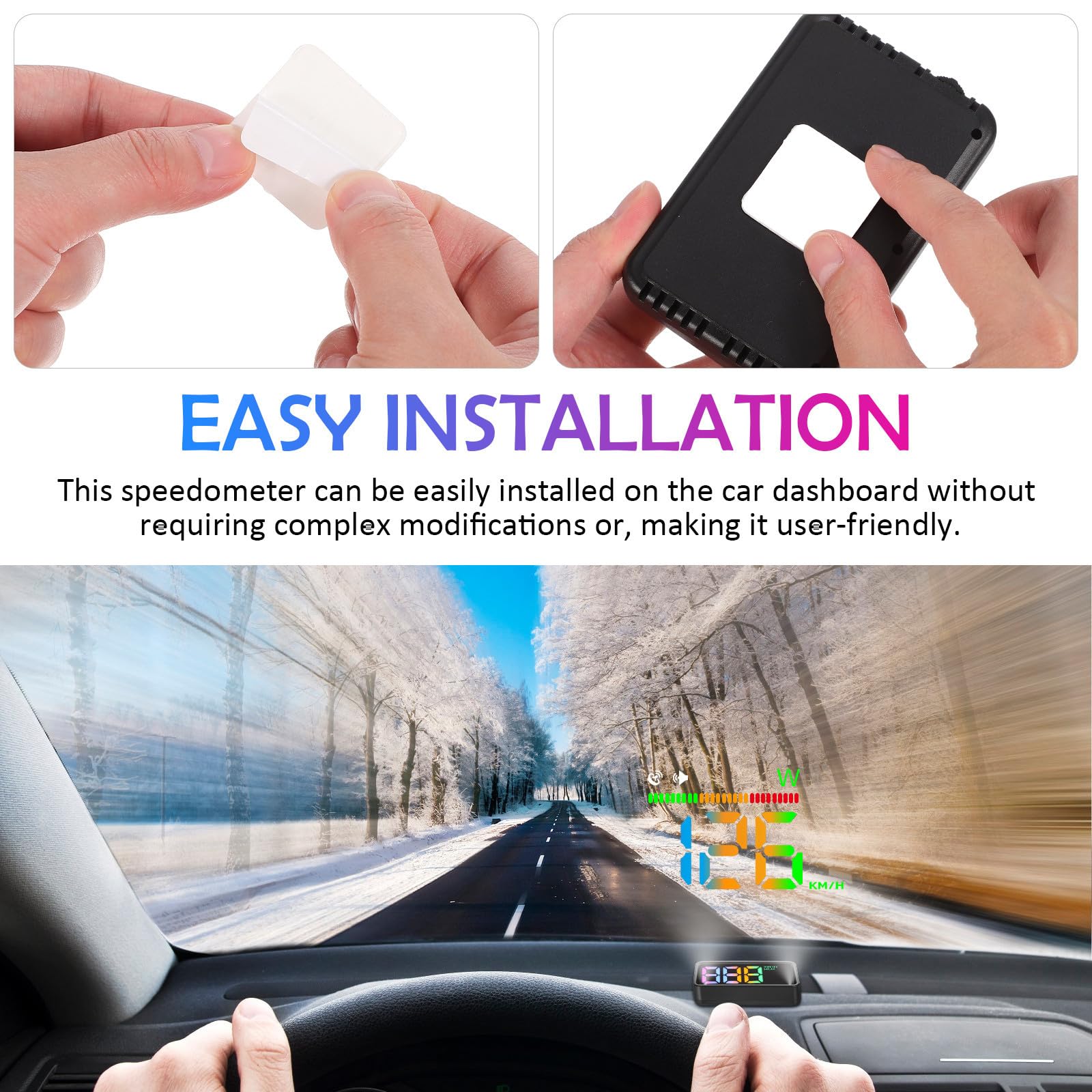 jojofuny Pantalla Hud para Coche, Hud para Coche, Abs Negro, Velocímetro Digital Visualización de Velocidad en Real, Instalación Fácil, para Interior