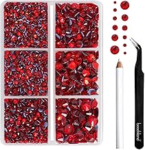 BEADSLAND Hotfix Rhinestones, 4000 PCS Light Red Rhinestones for Clothes Crafts Mixed 6 Sizes with Wax Pencil and Tweezers Kit, SS6-SS30, Light Siam
