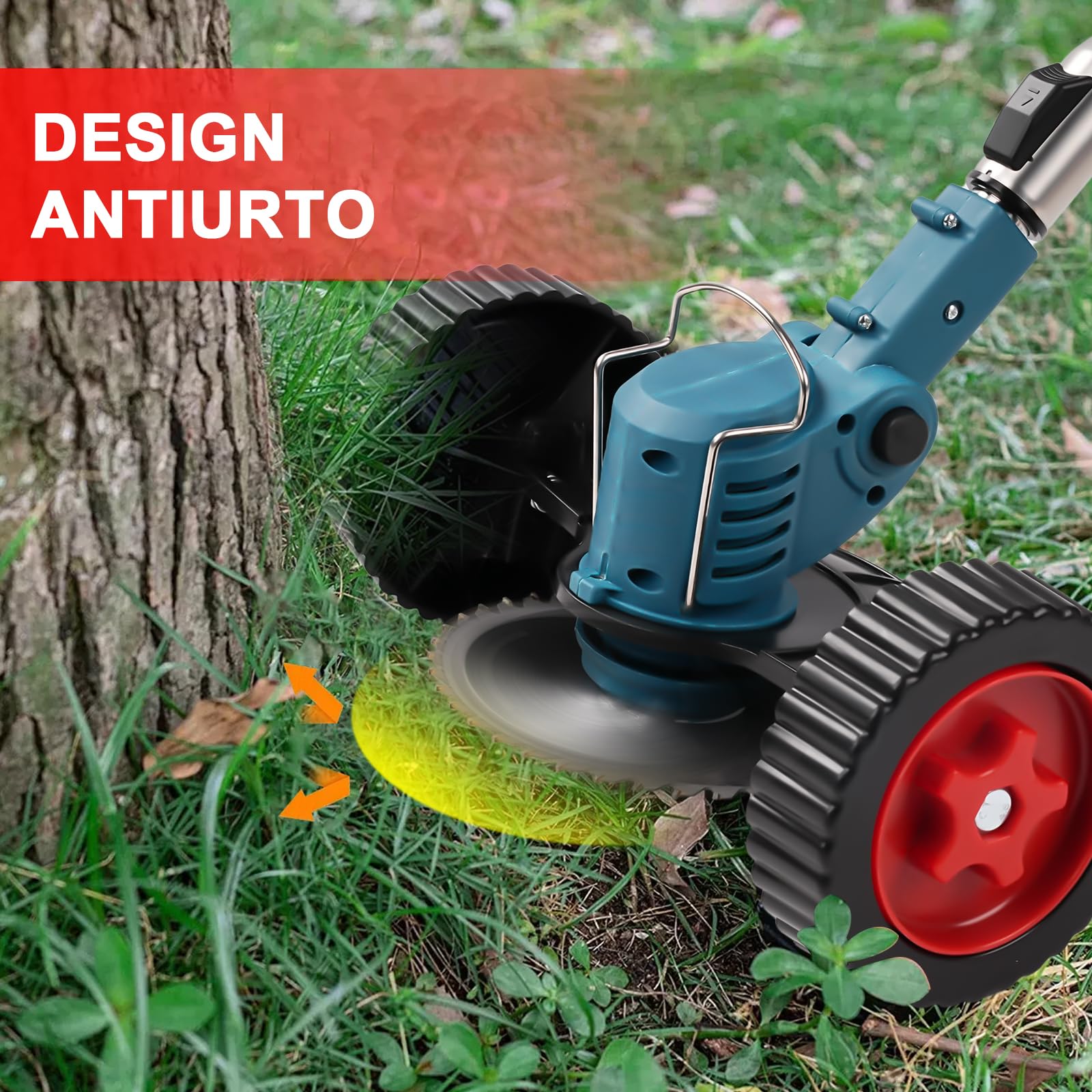 Decespugliatore elettrico con 2 batterie, 3 Tipi lame compatibile con batterie da 21 V, motore brushless, tosaerba manuale, per tosaerba e bordi Prati E Terreni