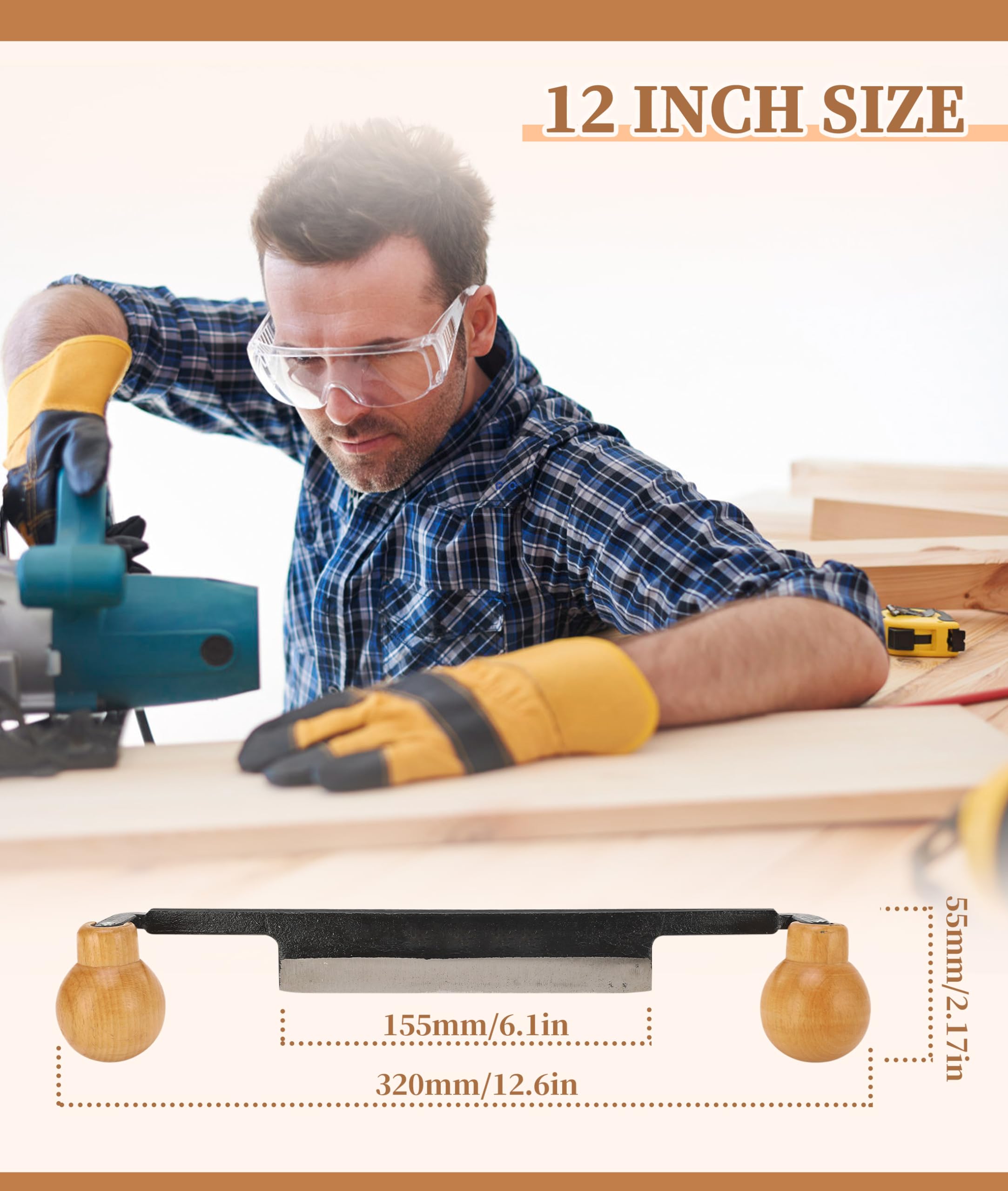 Gugxiom 12 Inch Drawing Knife, Dual Non-Slip Wood Handle Curved Logging Pulling Easy Grip Labor Saving Non-Slip Debarking Hand Tool for planing wood and other jobs.