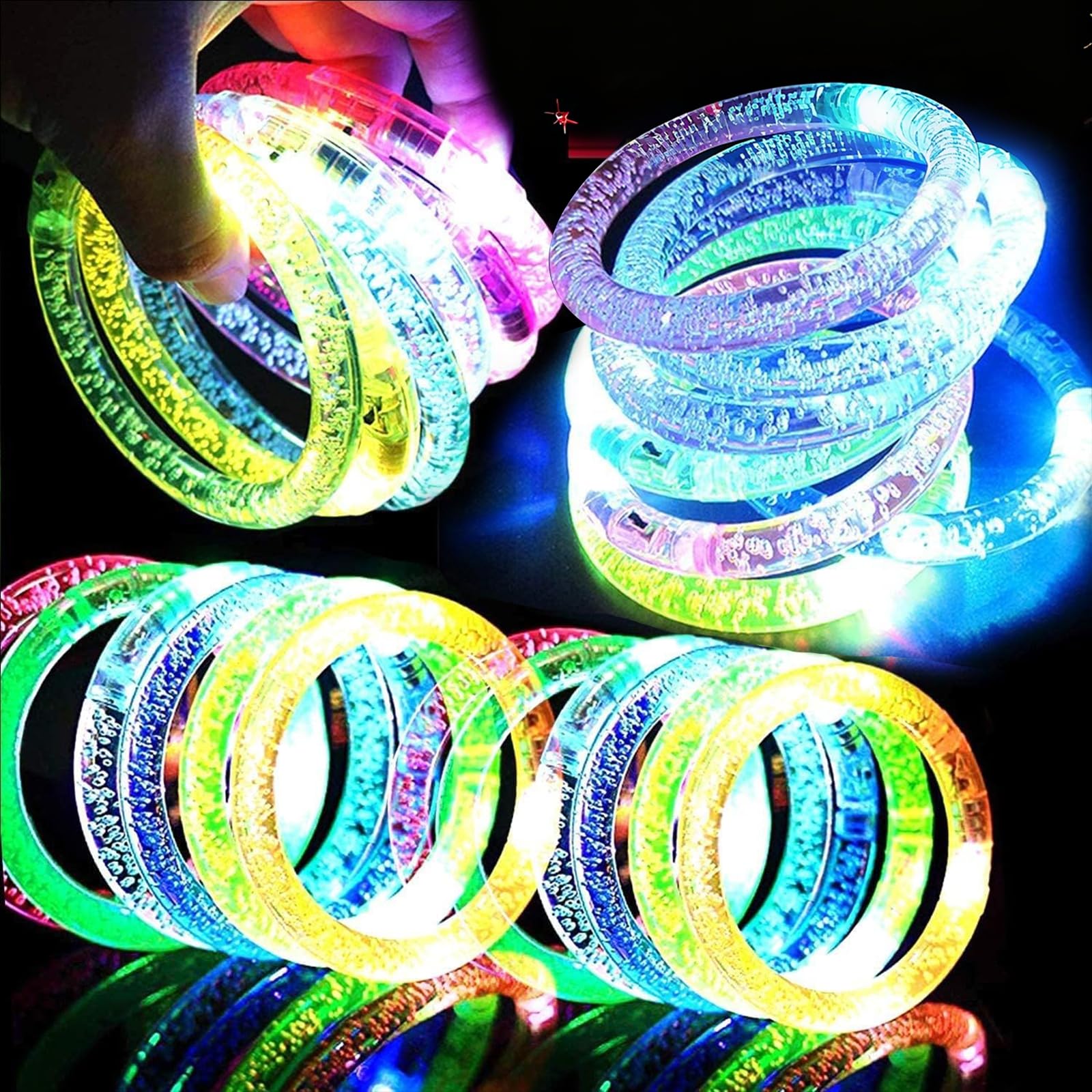 AMENON 24 Pack Glow In The Dark LED Bracelets Party Favors for Kids Party Supplies Flashing Light Up Bracelet Glow Sticks Party Toys Neon Accessory Concert Birthday Party Games Valentines Day Gifts