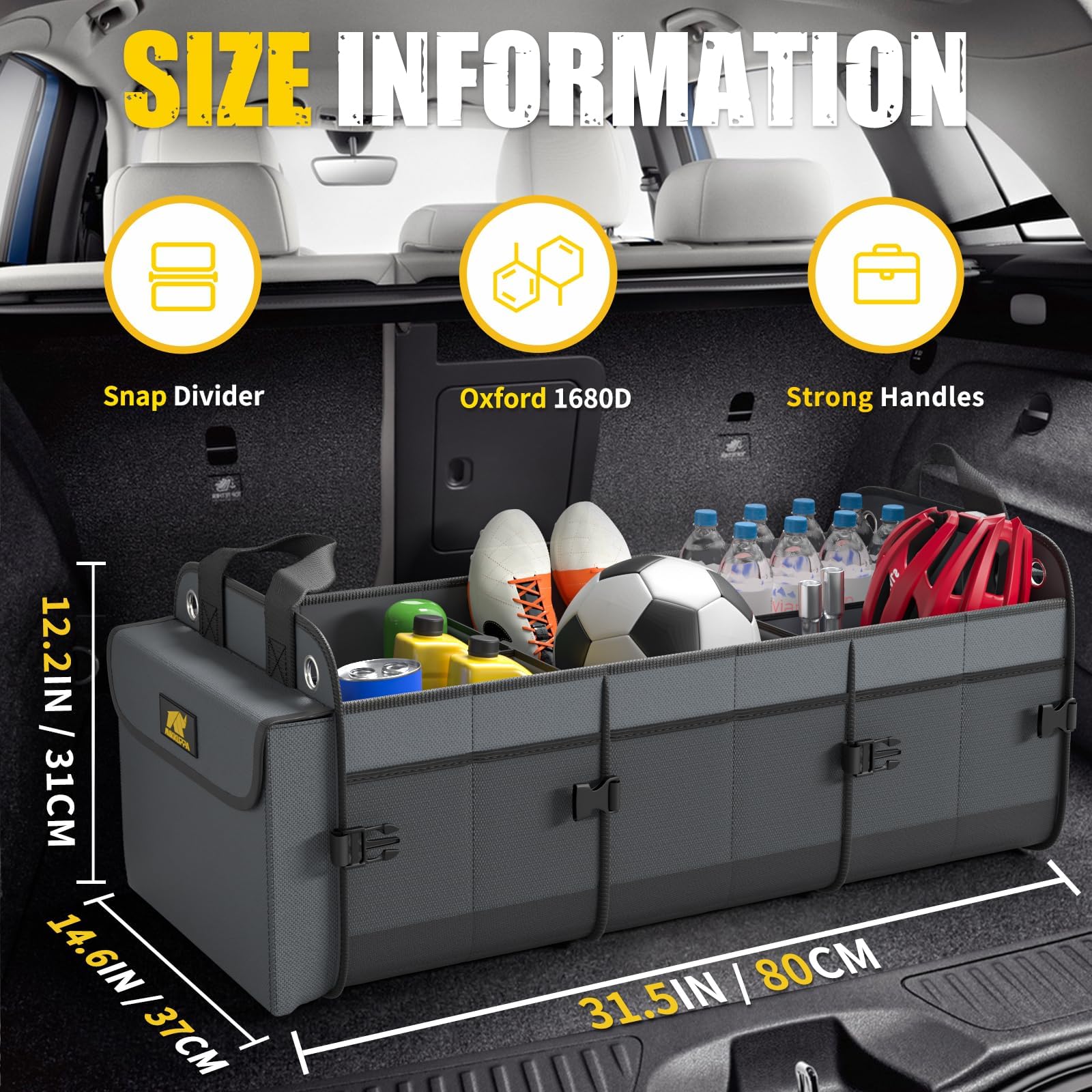 MIKKUPPA Organizer per bagagliaio con refrigeratore, grande organizer per auto, 100 l, in tessuto Oxford 1680D, pieghevole, con 2 cinghie regolabili, per auto, camion, Suv (grigio)