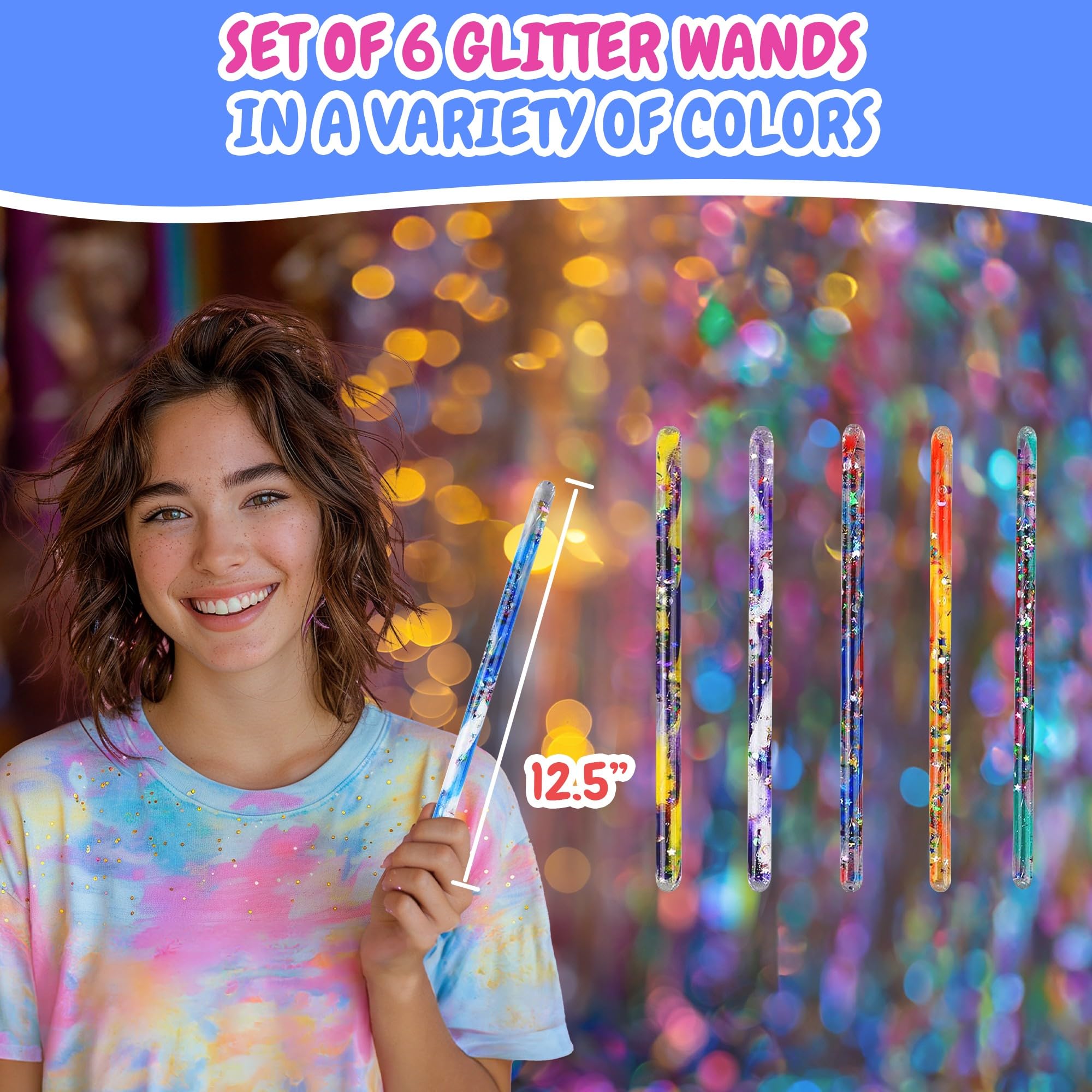 Forest & Twelfth 12.5” Spiral Glitter Wands for Wizard and Fairy Princess Pretend Play, Fun Magic Wand Toys for Halloween Parties, Party Favors, Stocking Stuffers, Giveaways