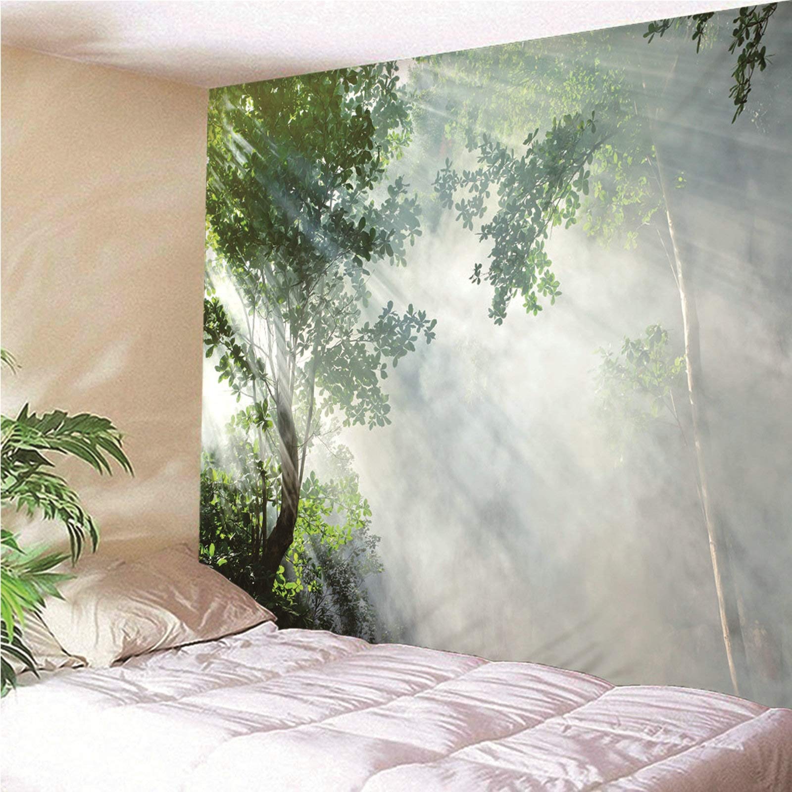 KnSam Tapestry, Tapestry Wall Hanging Living Room Home Decorations Made of Polyester Sunlight Fog Forest Green 200 x 200 cm Tapestries - Image 4