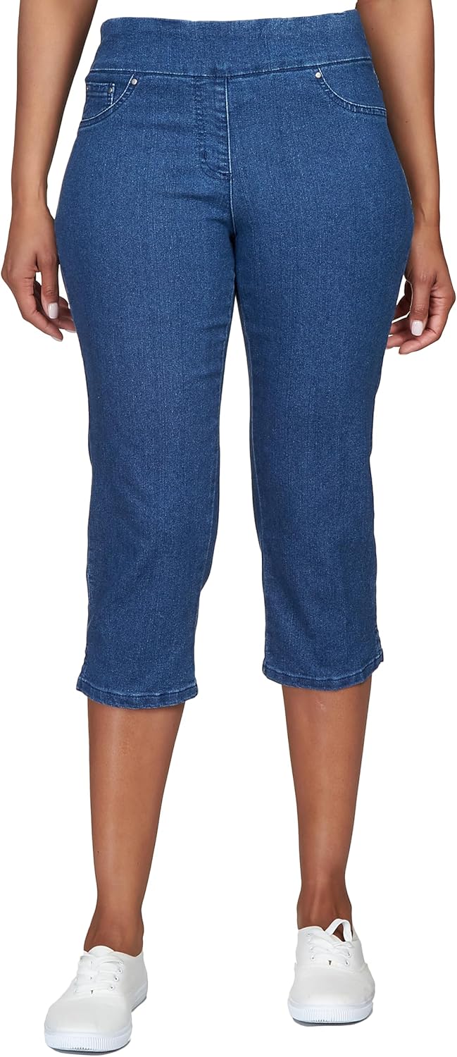 Ruby Rd. Women's Ruby Rd. Womens Mid-Rise Pull-on Straight Extra Stretch Light Weight Denim Capri with Side Splits
