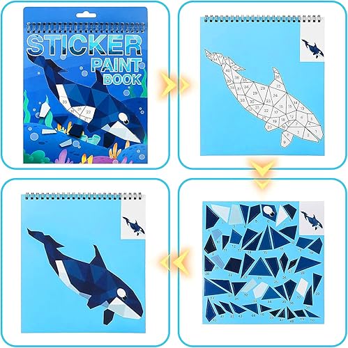 Miniatura 3 de Manualidades para niños de 4 a 8 años, libros de pintura adhesiva, paquete de 6 libros de calcomanías de números para niños y niñas, recuerdos de