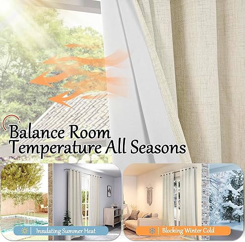 Miniatura 6 de Cortinas opacas para dormitorio, cortinas opacas de lino de 84 pulgadas de largo, con aislamiento térmico, cortinas de arpillera con ojales para