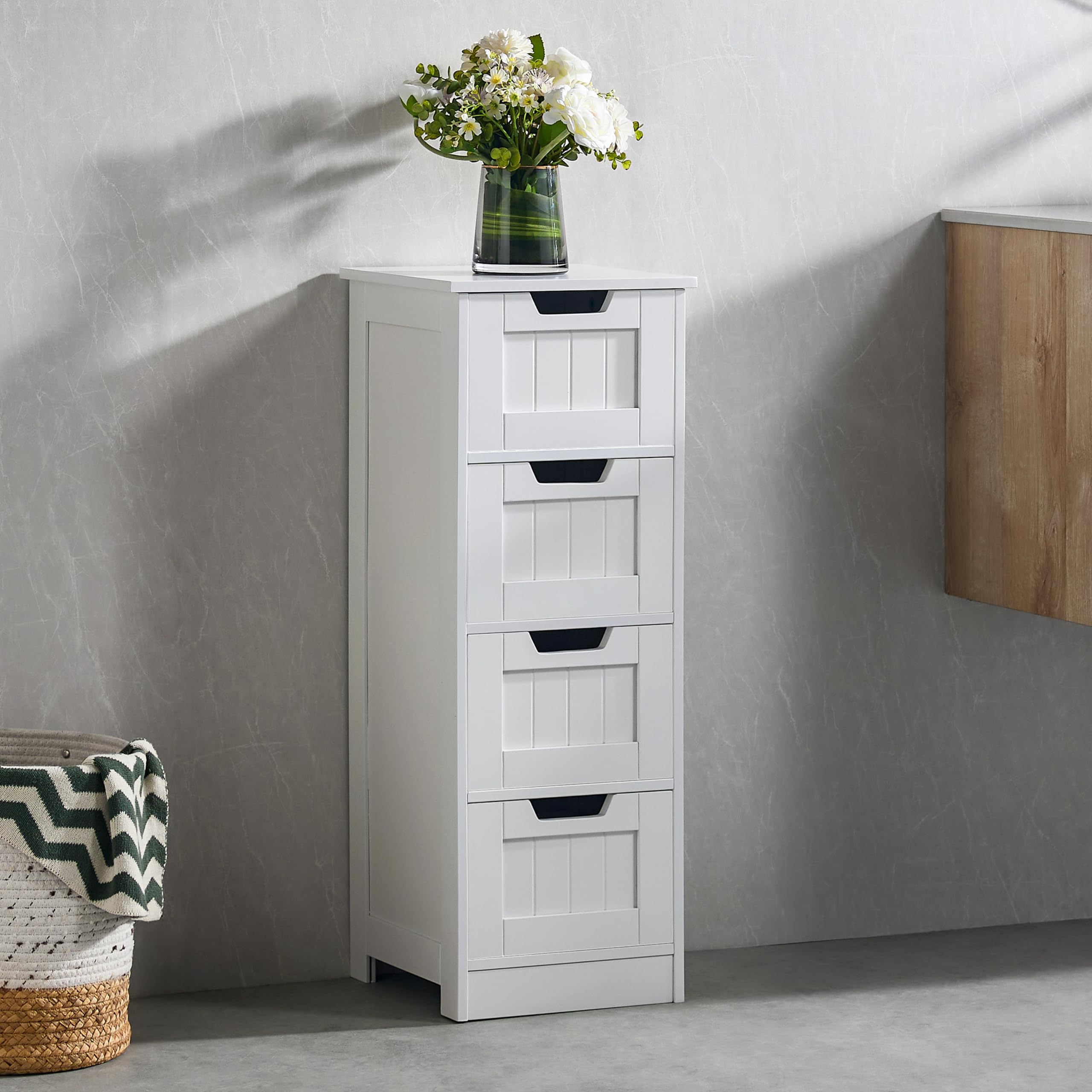 Bath Vida 4-Drawer Floor Standing Cabinet Unit Bathroom Storage, Wood, White