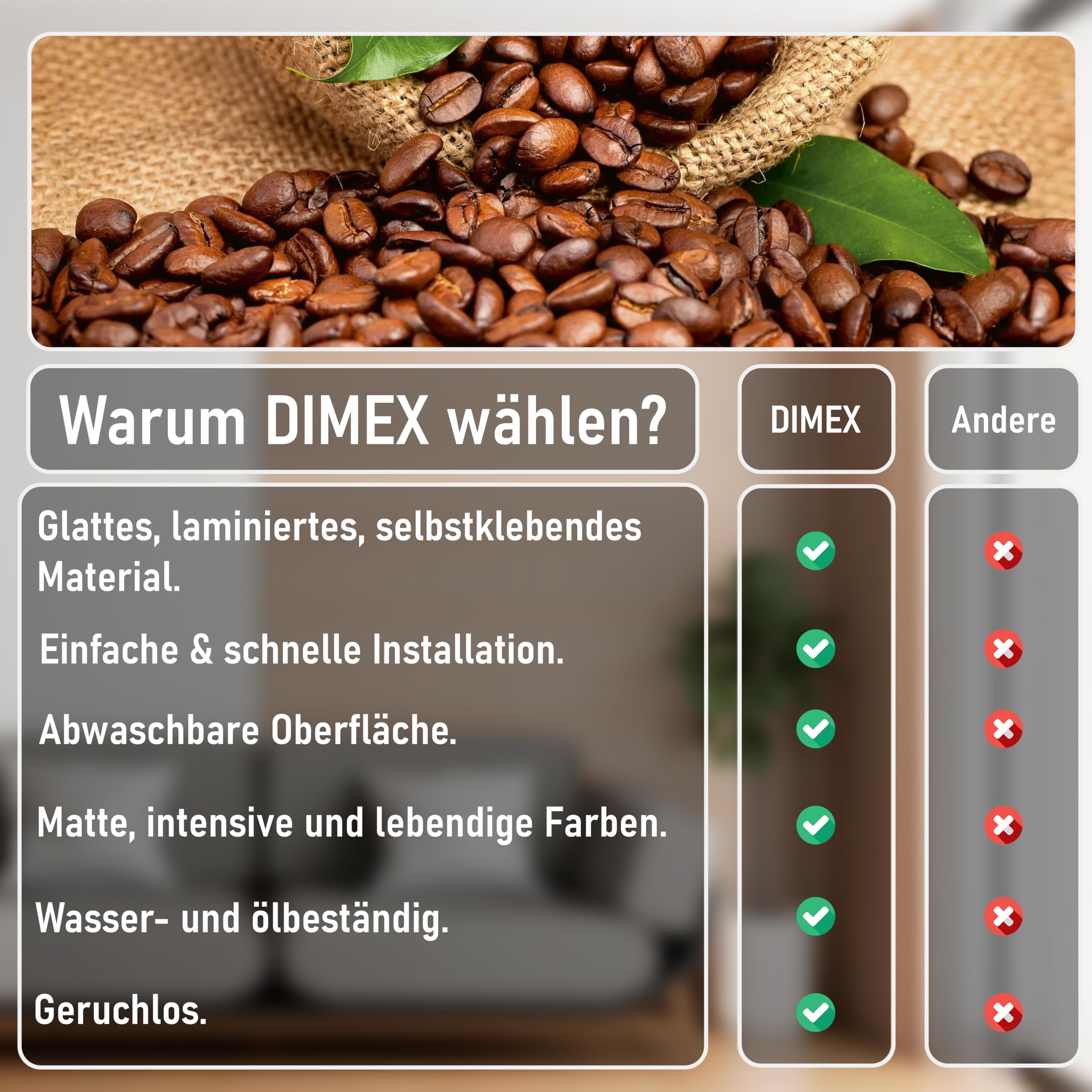 DIMEX LINE Folia na tylną ściankę kuchenną samoprzylepna kawa | folia samoprzylepna - folia dekoracyjna - ochrona przed pryskaniem do kuchni | jakość premium - Made in EU | 180 cm x 60 cm