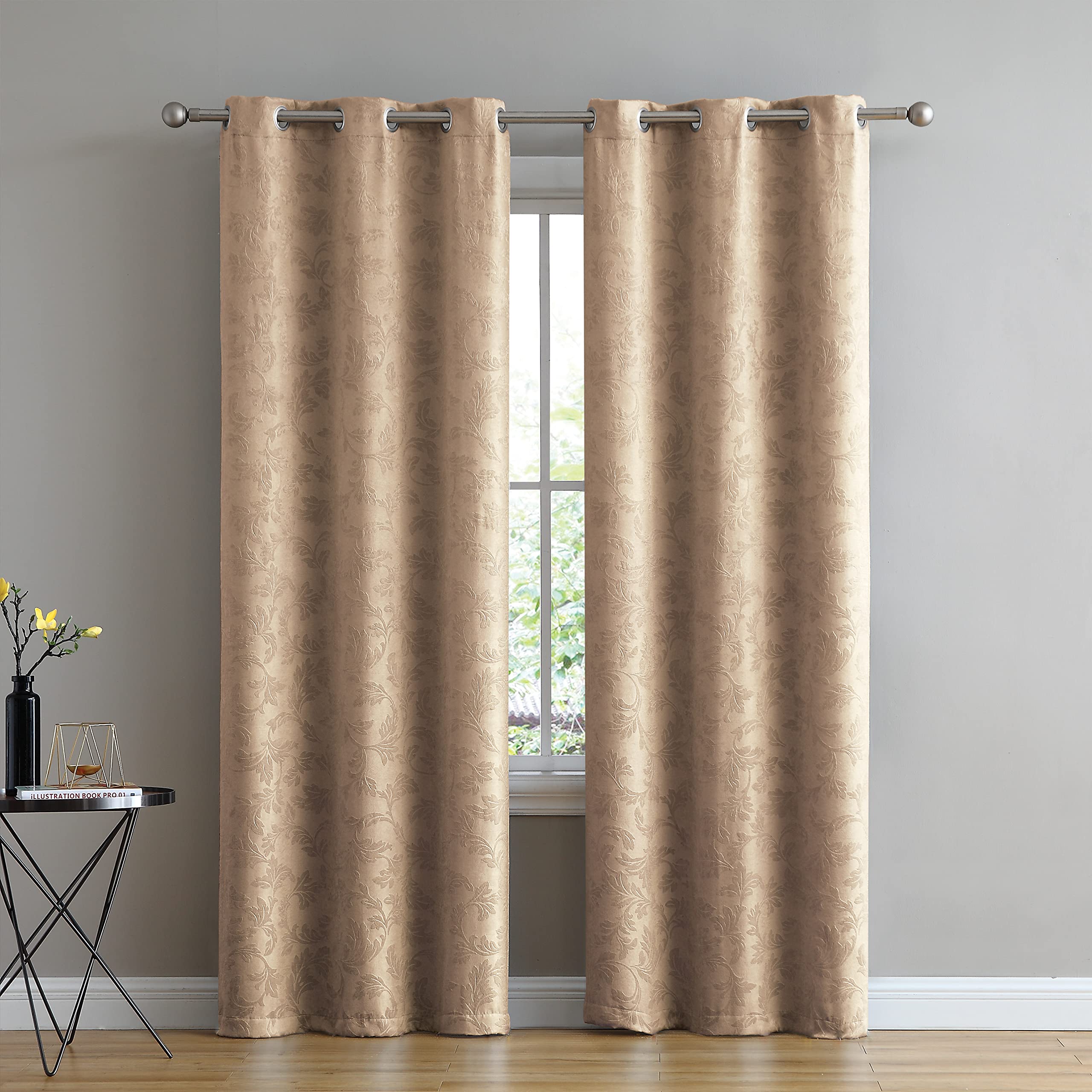 ABABY.COMABABY.COM Abelina Embossed Blackout Panel Pair 76x84-Taupe, Taupe