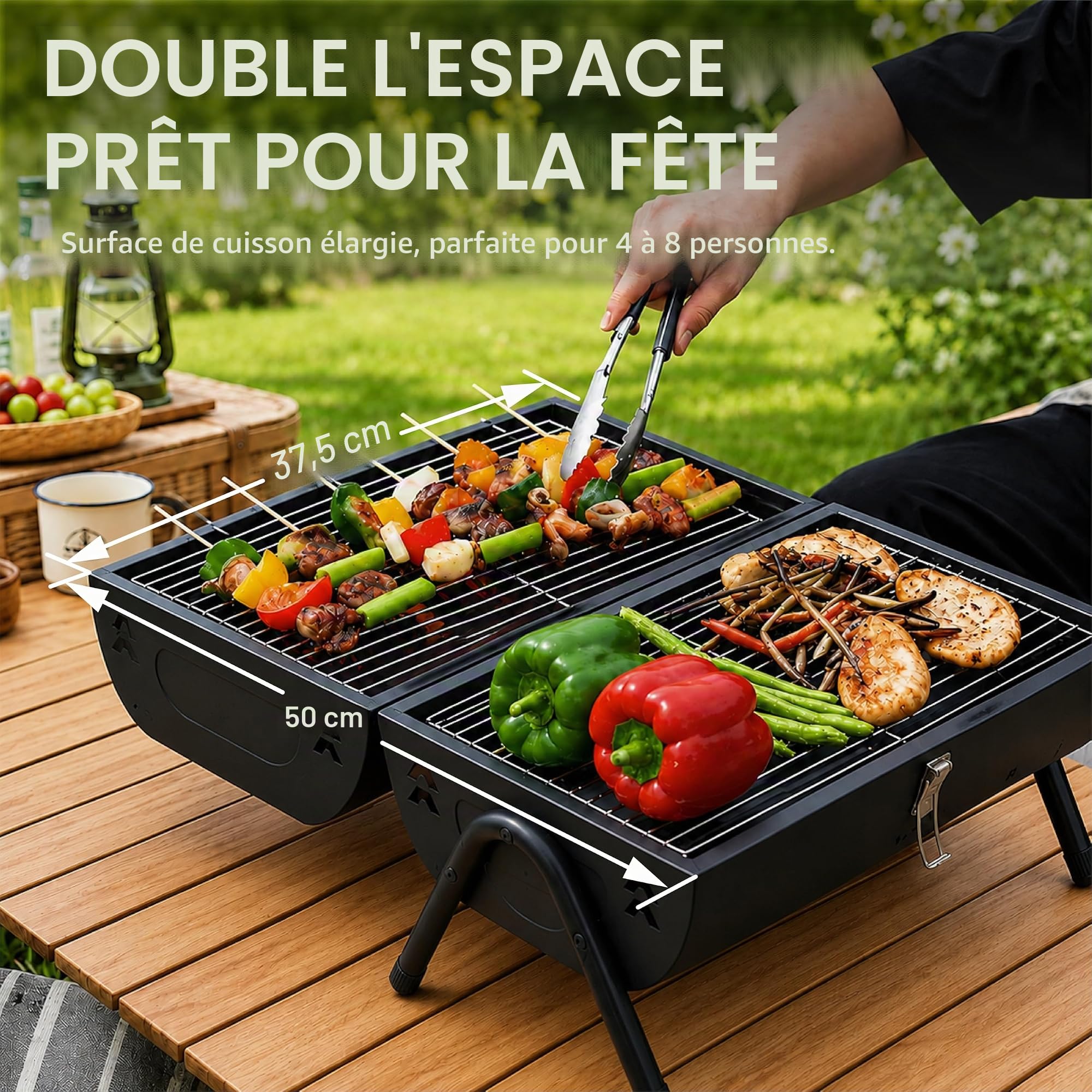 Barbecue à Charbon de Bois Portable, Mini Barbecue Smoker avec Couvercle et Cheminée, BBQ Camping de Table avec Double Grille pour Jardin Terrasse