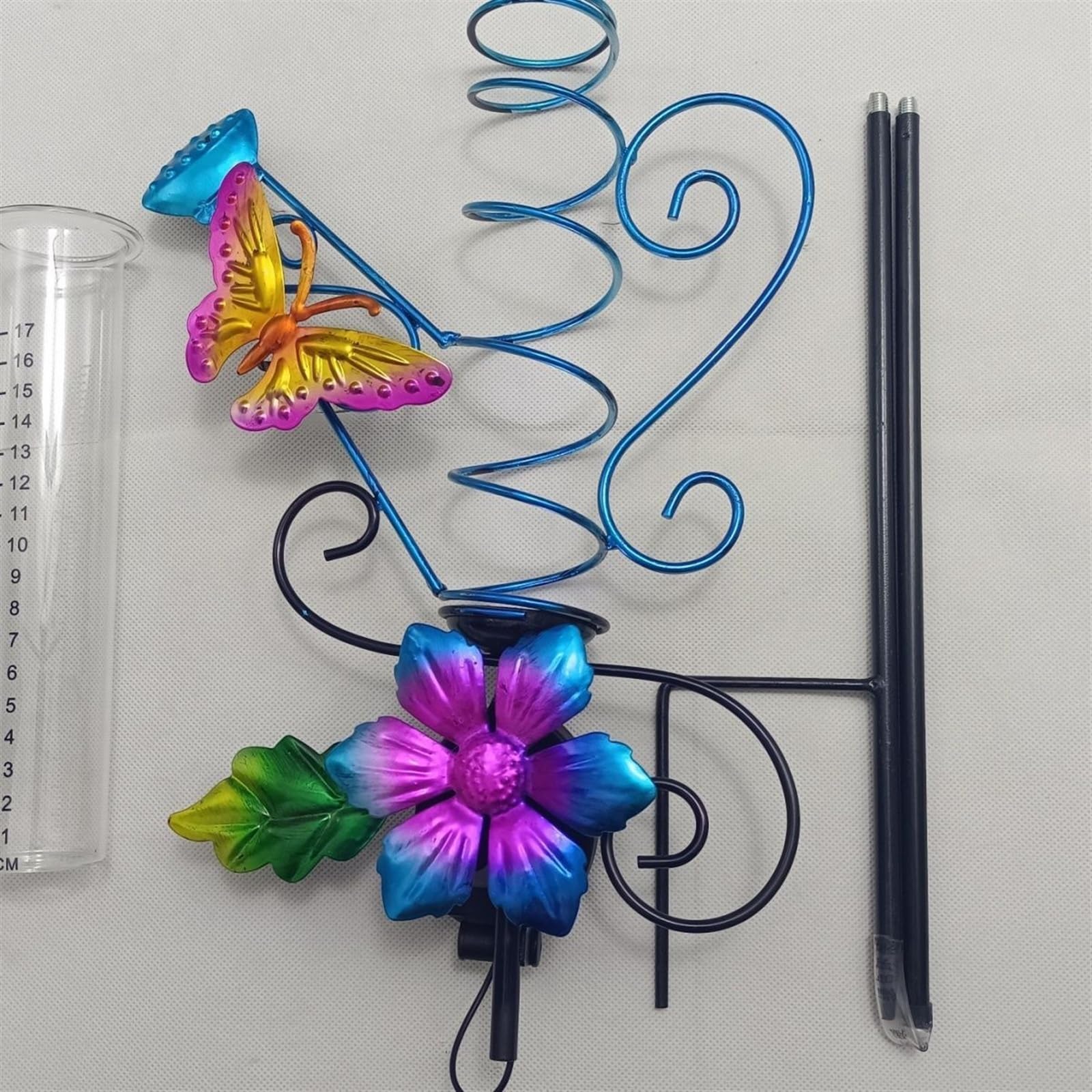 Jardin Solaire LED Papillon Pluviomètre Piquet Métal Jardin Lumières Précipitations Niveau d'eau Mesure Mètre Décoratif for Jardin, Balcon, Patio, Chemins, Cour