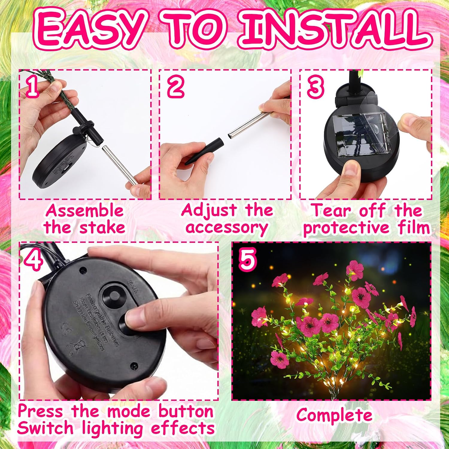 Glooglitter 4 Pack Multicolor Solar Stake Lights Outdoor Decor Waterproof Mums Artificial Flowers Solar Lights for Outdoor Garden Yard Pathway Decor (Violet)