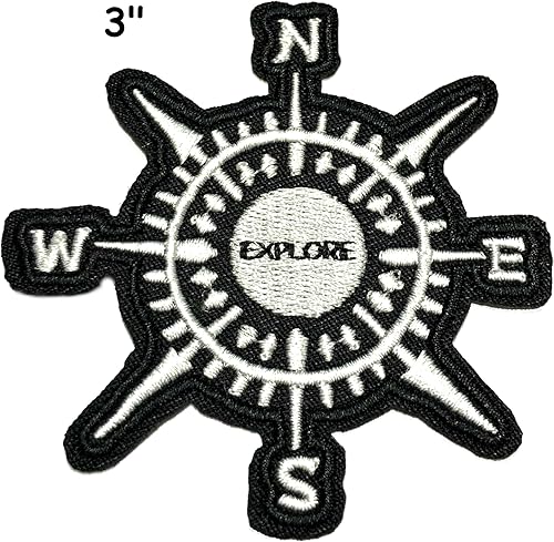 Miniatura 2 de Compass Explore Parche bordado negro de 3 pulgadas para planchar o coser, decorativo recuerdo de vacaciones, apliques de recuerdo para pasear,