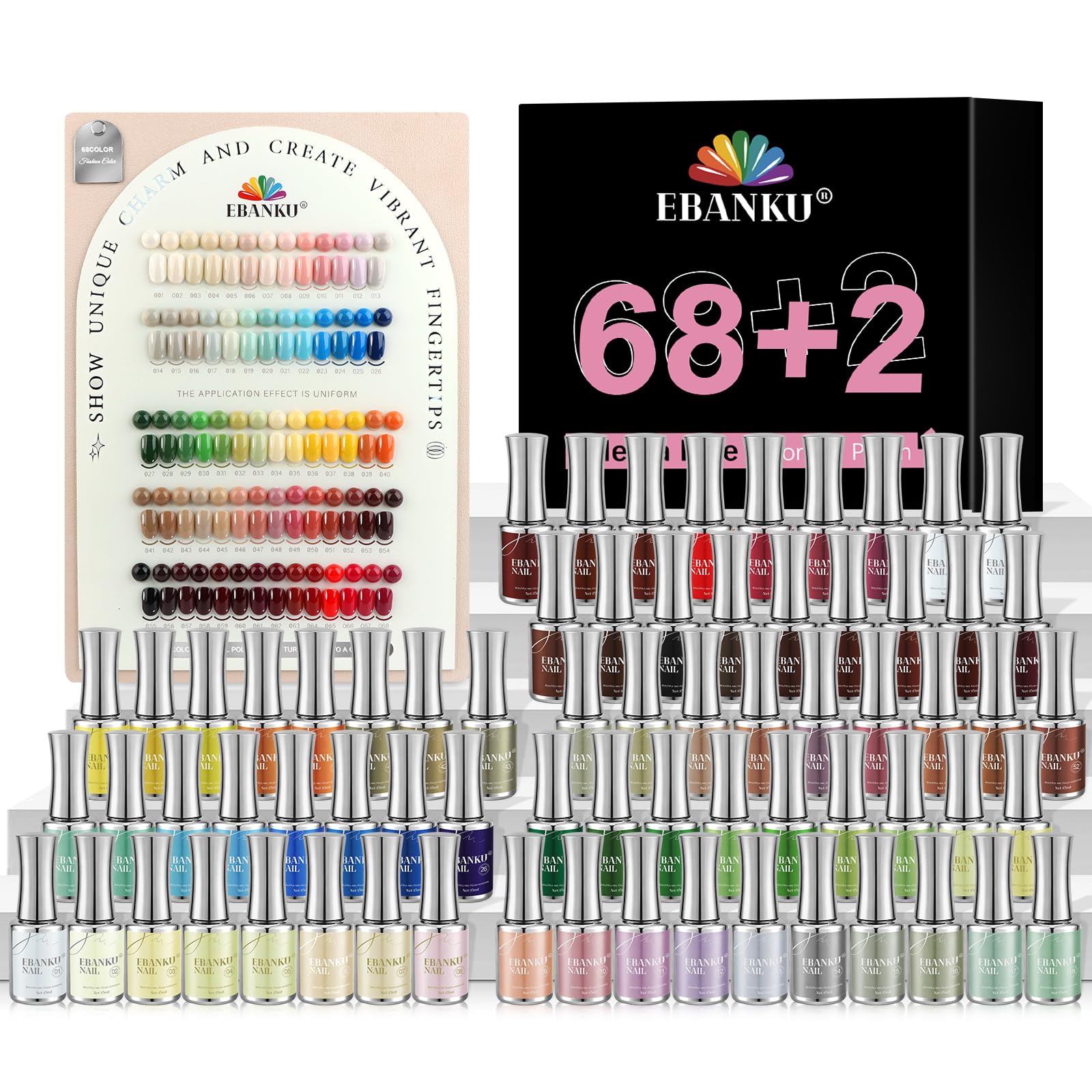 EBANKU 68 Colores 15ML Esmaltes Semipermanentes para Uñas Set Hema-Free | Mismo Color Botella Pintauñas Semipermanentes con Capa Base Capa Superior, Kit Uñas Semipermanentes Esmalte para Manicura