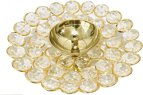 Diya de latón de cristal dorado para Diwali Pooja Puja Aarti Diya lámparas de aceite Akhand Diya para Navratri Pooja Artículo Jyot Deepak Deepawali