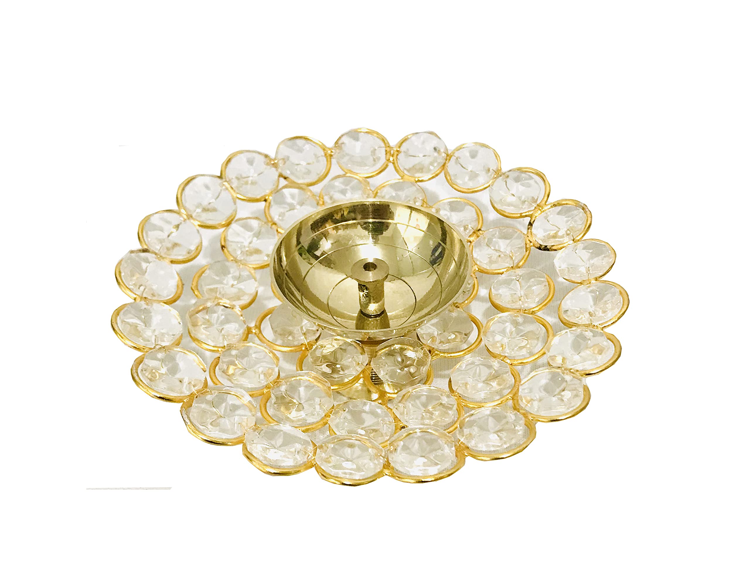 Kunal Golden Crystal Brass Diya for Diwali Pooja Puja Aarti Diya Oil Lamps Akhand Diya for Navratri Pooja Item Jyot Deepak Deepawali Decoration Pooja Items Temple janmashtami Gift Items Size- 5" inch